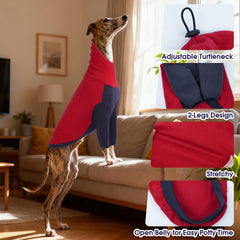 Enfilage facile et col haut ajustable sur le pull DENTRUN levrier rouge.