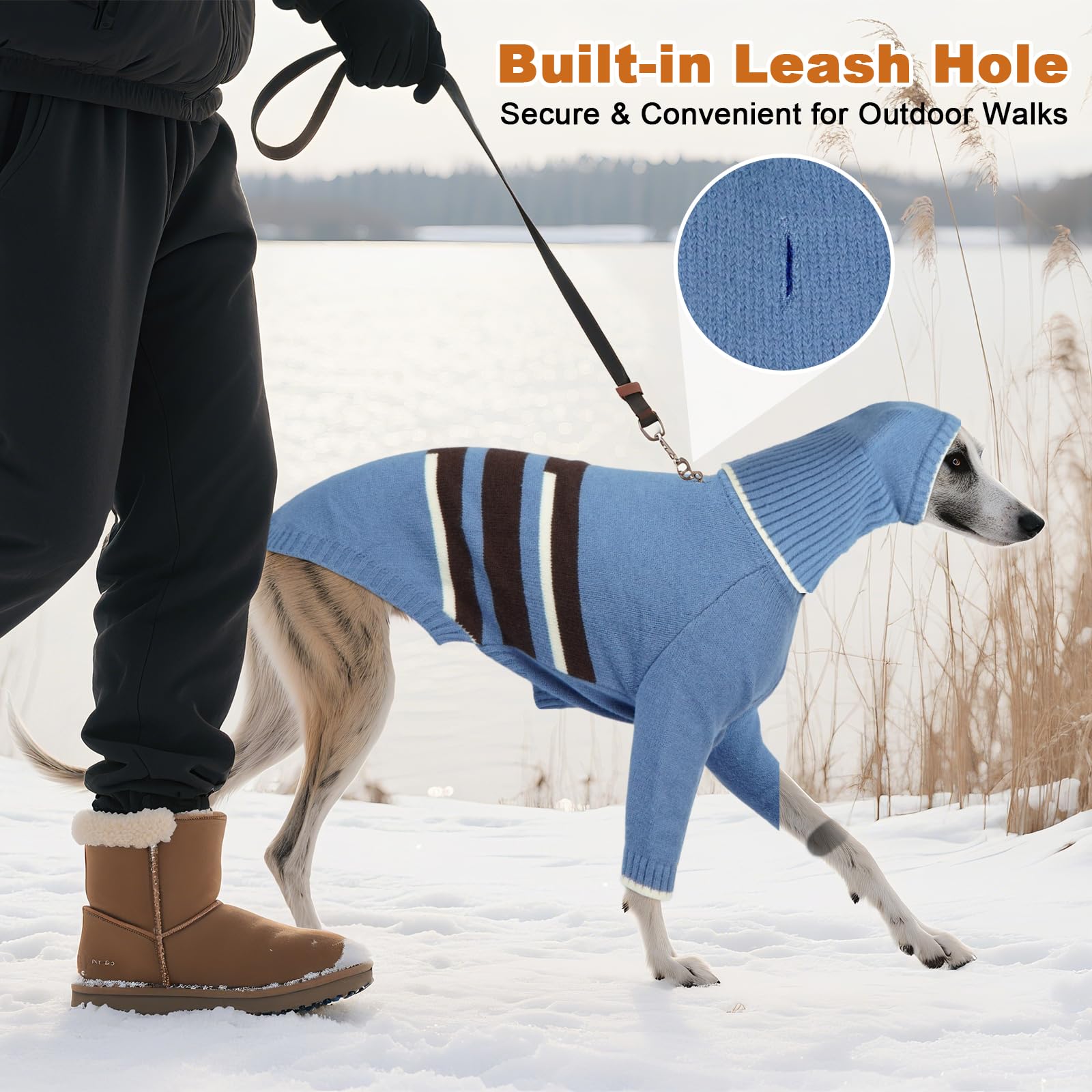 Ouverture pour laisse sur le dos du pull DENTRUN pour promenades pratiques et sans retrait.
