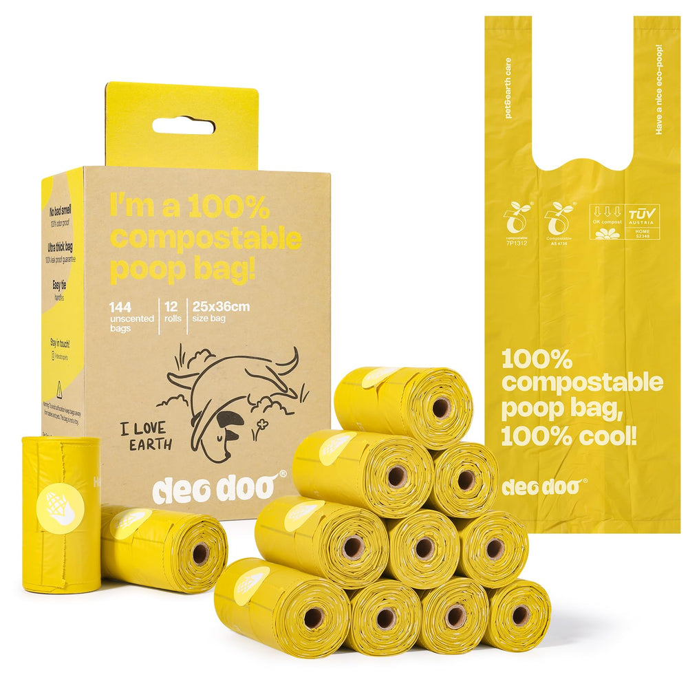 Deo Doo sacs compostables pour crottes de chien, rouleaux pratiques.