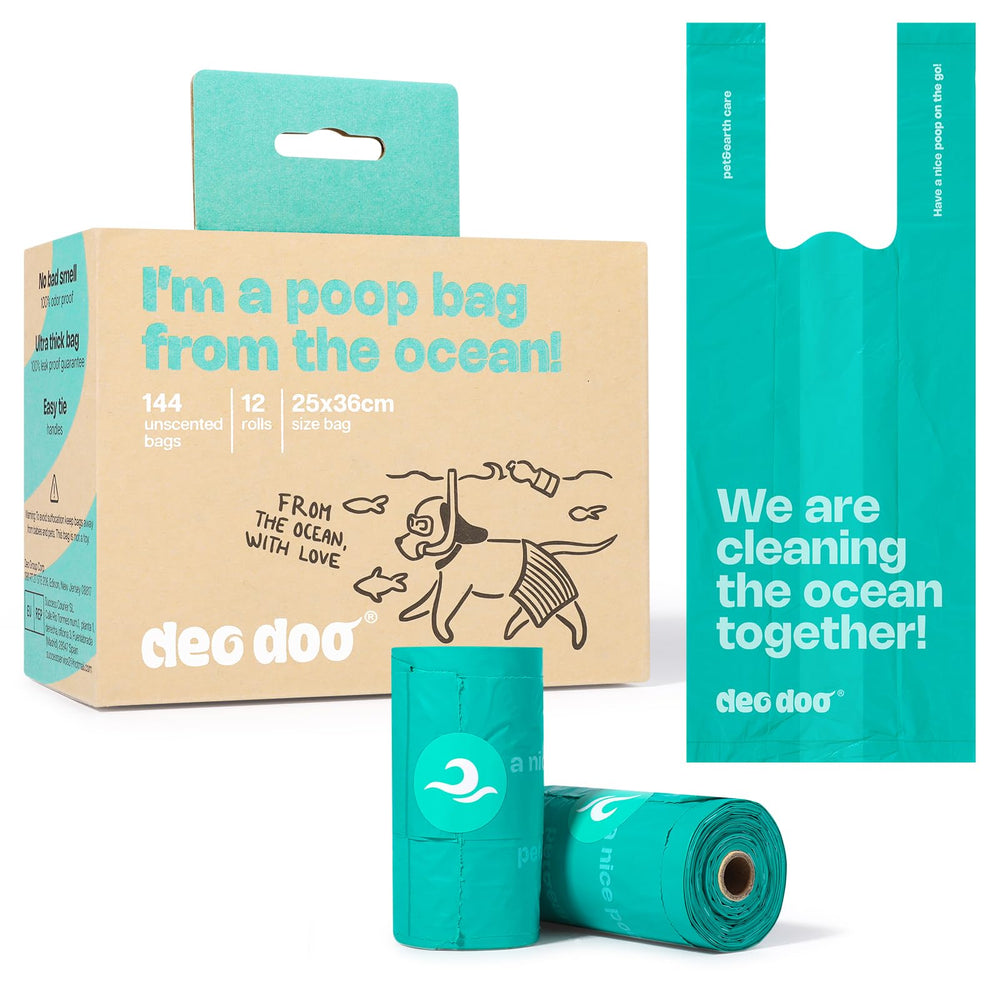 Sacs Deo Doo à crottes avec poignées dans un emballage pratique pour les balades.