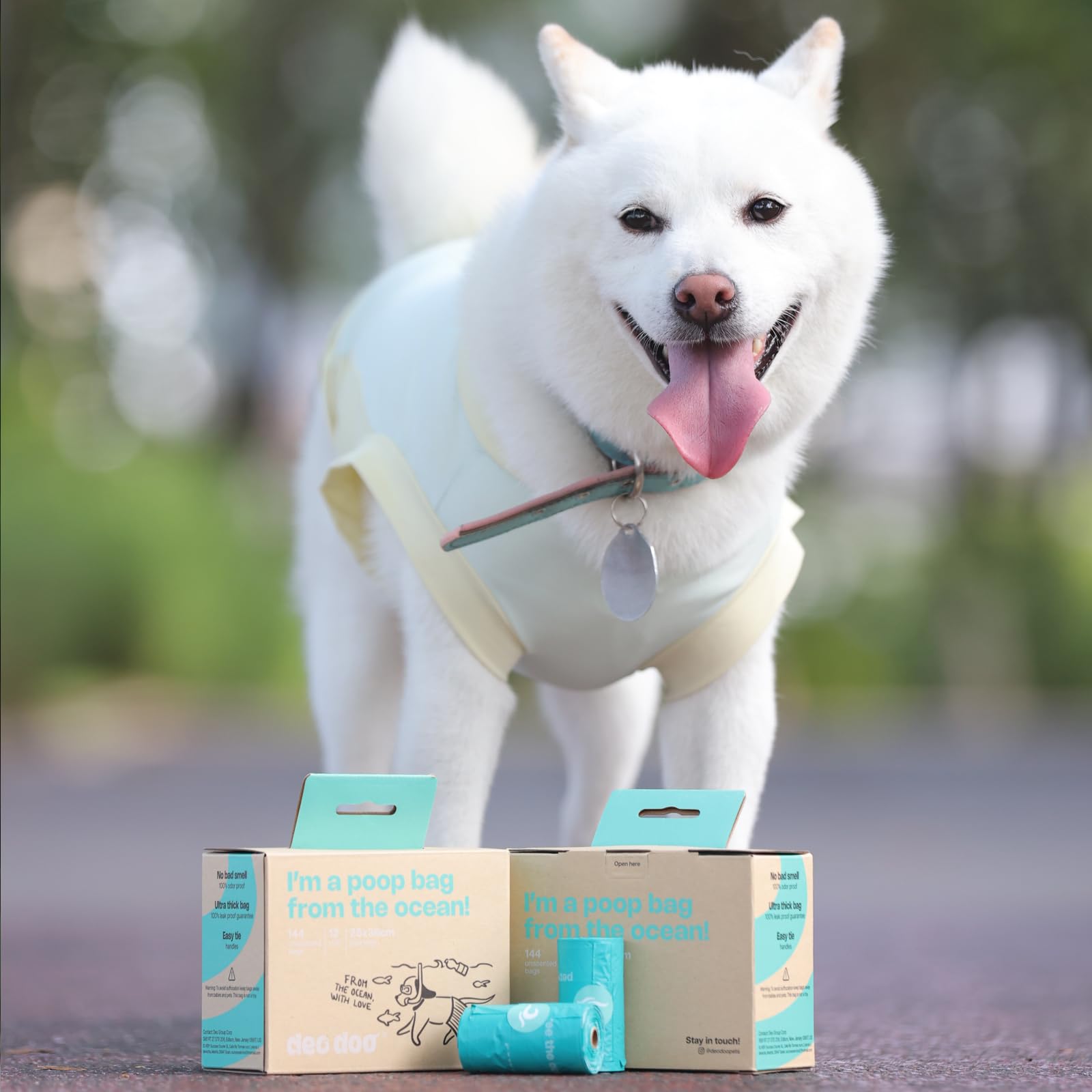 Tailles généreuses des sacs Deo Doo adaptées à chiens et chats lors des sorties.