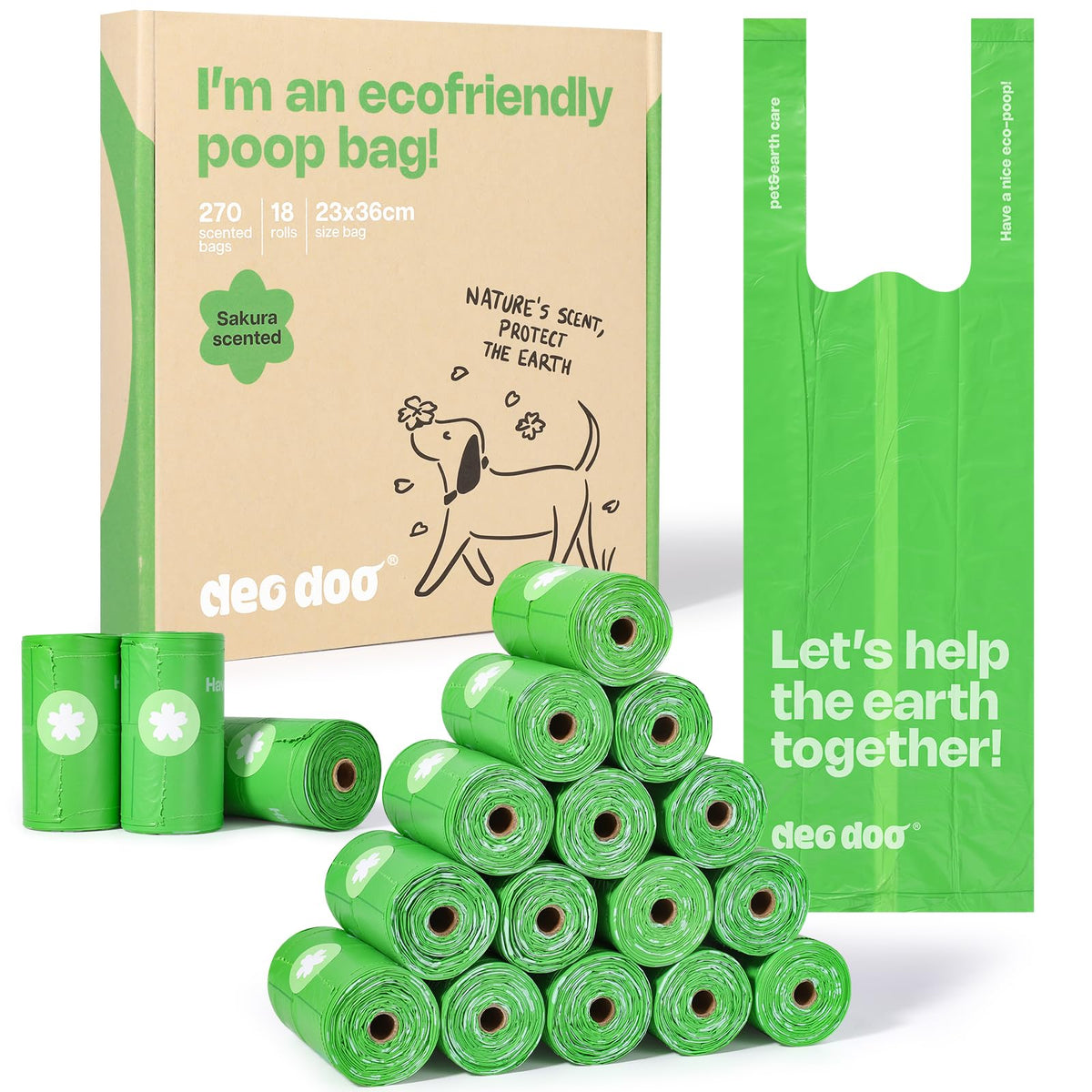 Deo Doo Sacs avec poignée Sakura pour ramasser les crottes de chien.