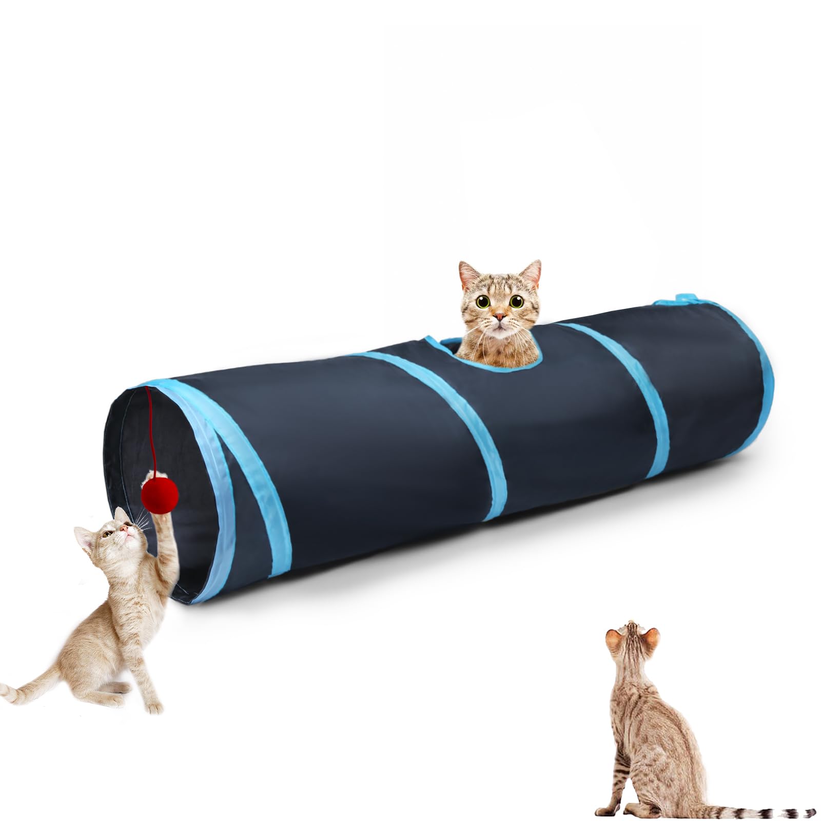 Tunnel bleu Deofun à 2 voies pour chat, stimulation et jeu intérieur.