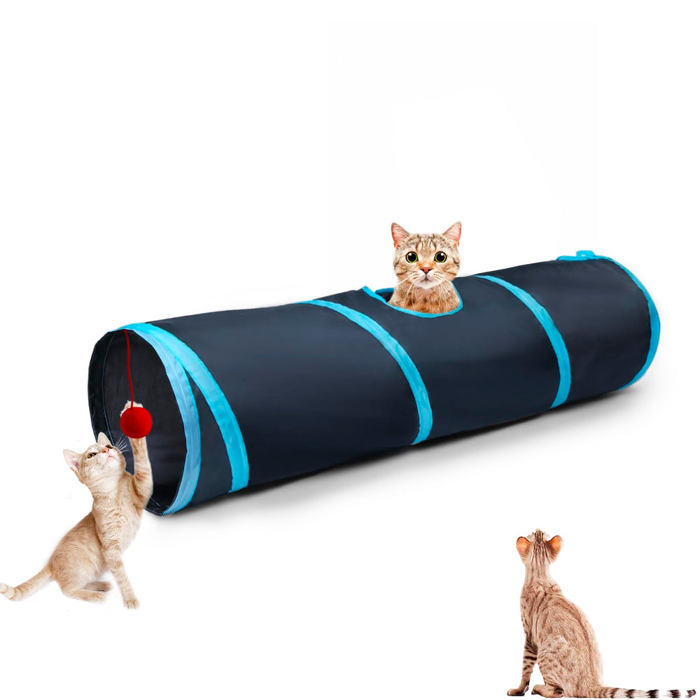 Tunnel bleu Deofun à 2 voies pour chat, stimulation et jeu intérieur.