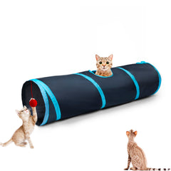 Tunnel bleu Deofun à 2 voies pour chat, stimulation et jeu intérieur.