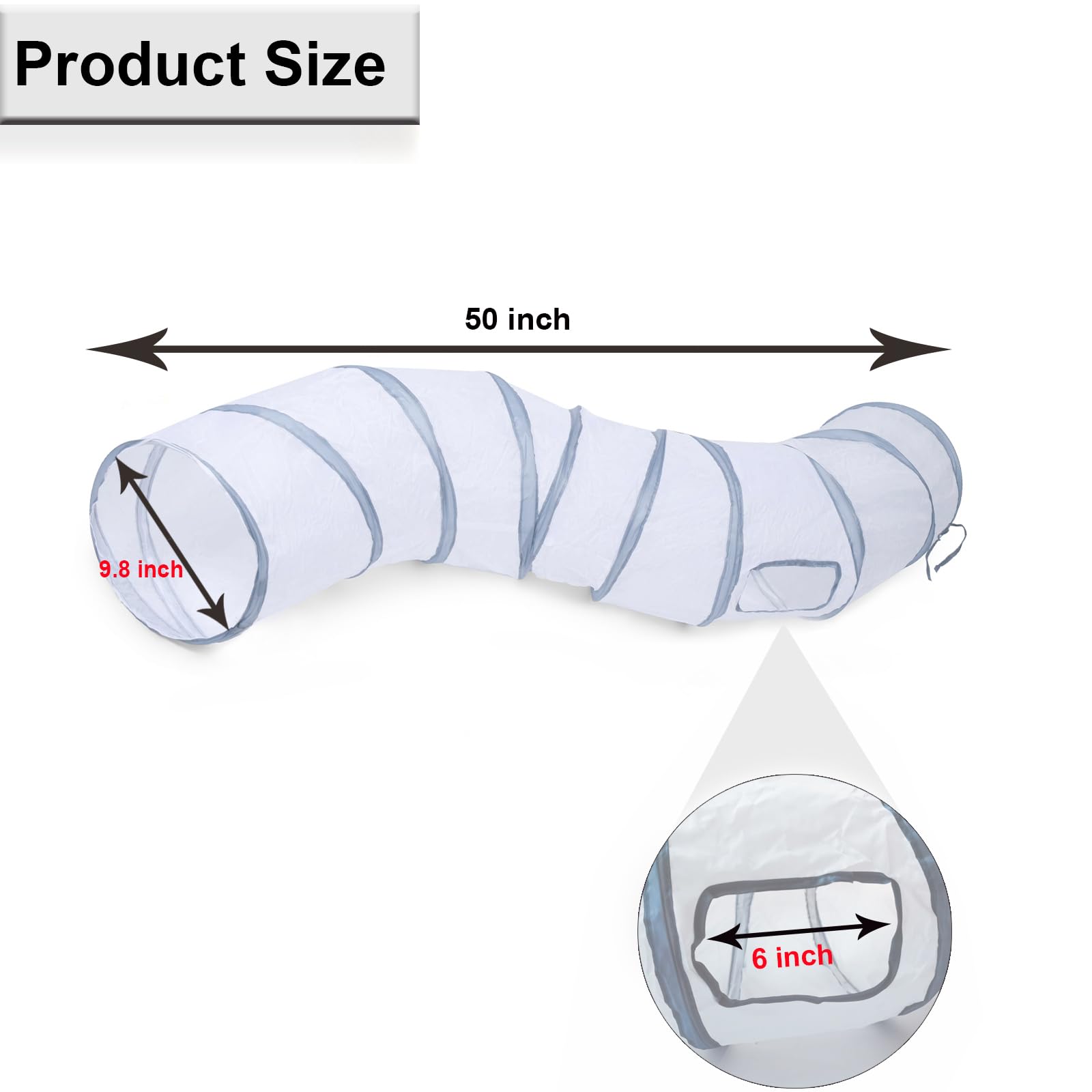 Tunnel Deofun durable et spacieux blanc, parfait pour chats et petits animaux.