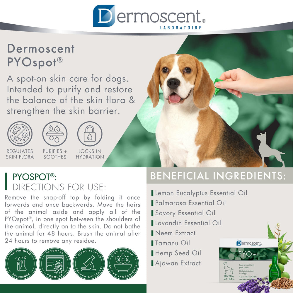 Dermoscent PYOSpot: point d'application assurant une répartition uniforme.