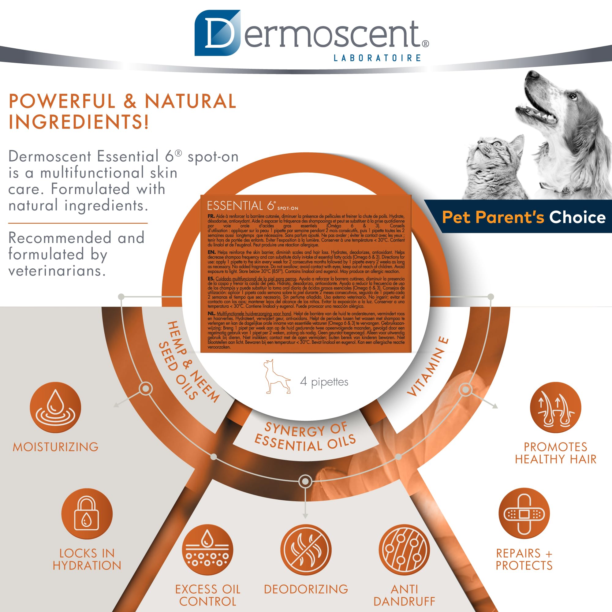 Dermoscent Spot-On: parfum herbacé frais et sensation de propreté.