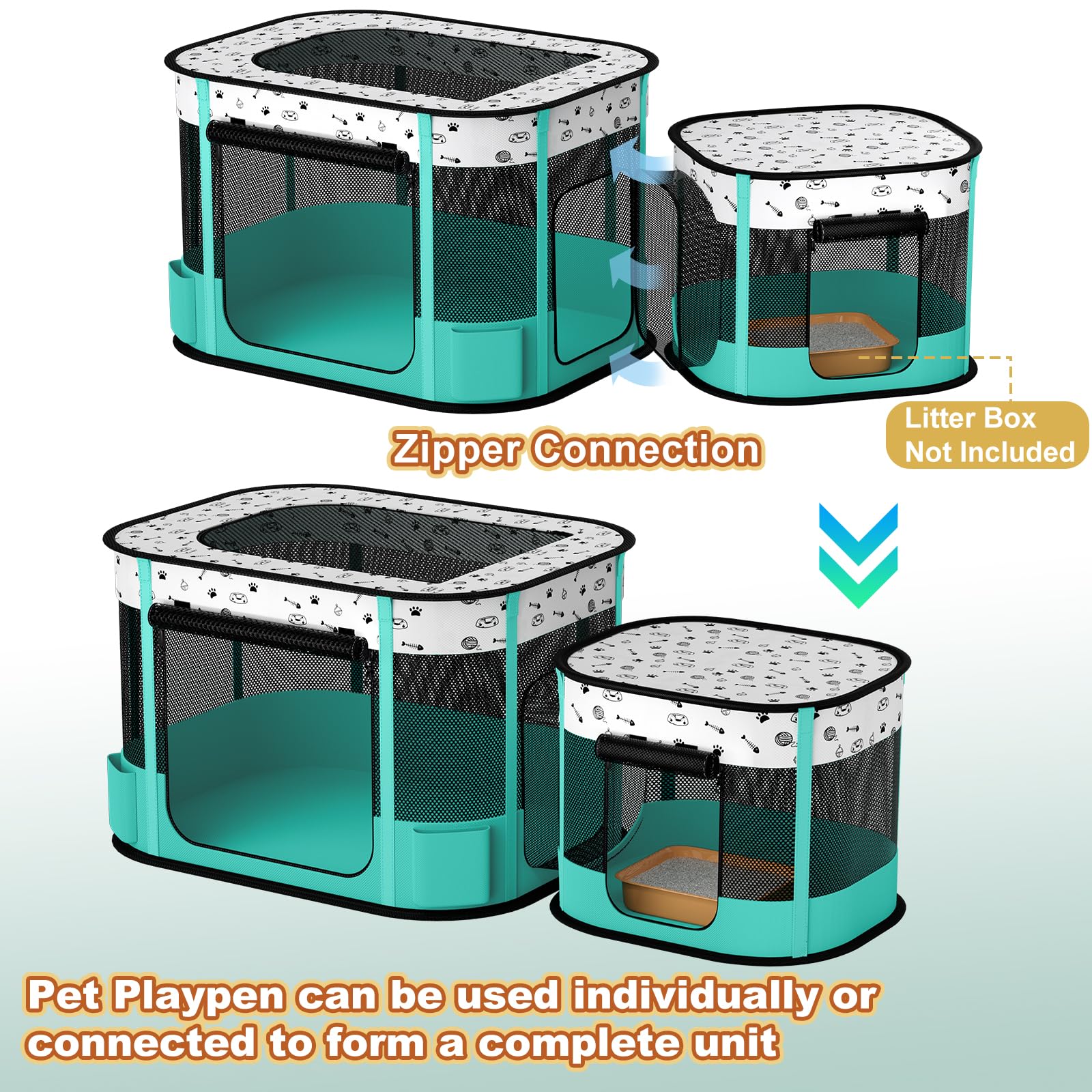 Cage détachable DESELL séparant litière et aire de jeu.