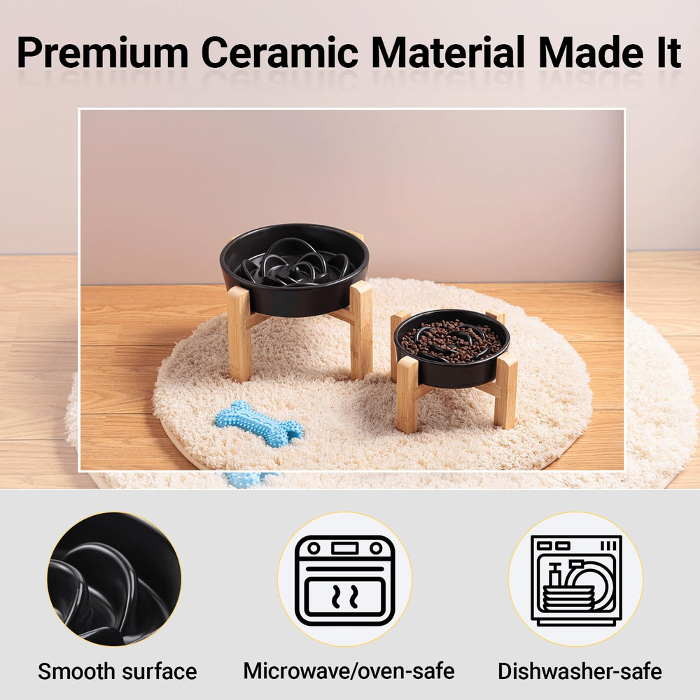 Bol design moderne noir en céramique ralentisseur, pratique pour chiens.