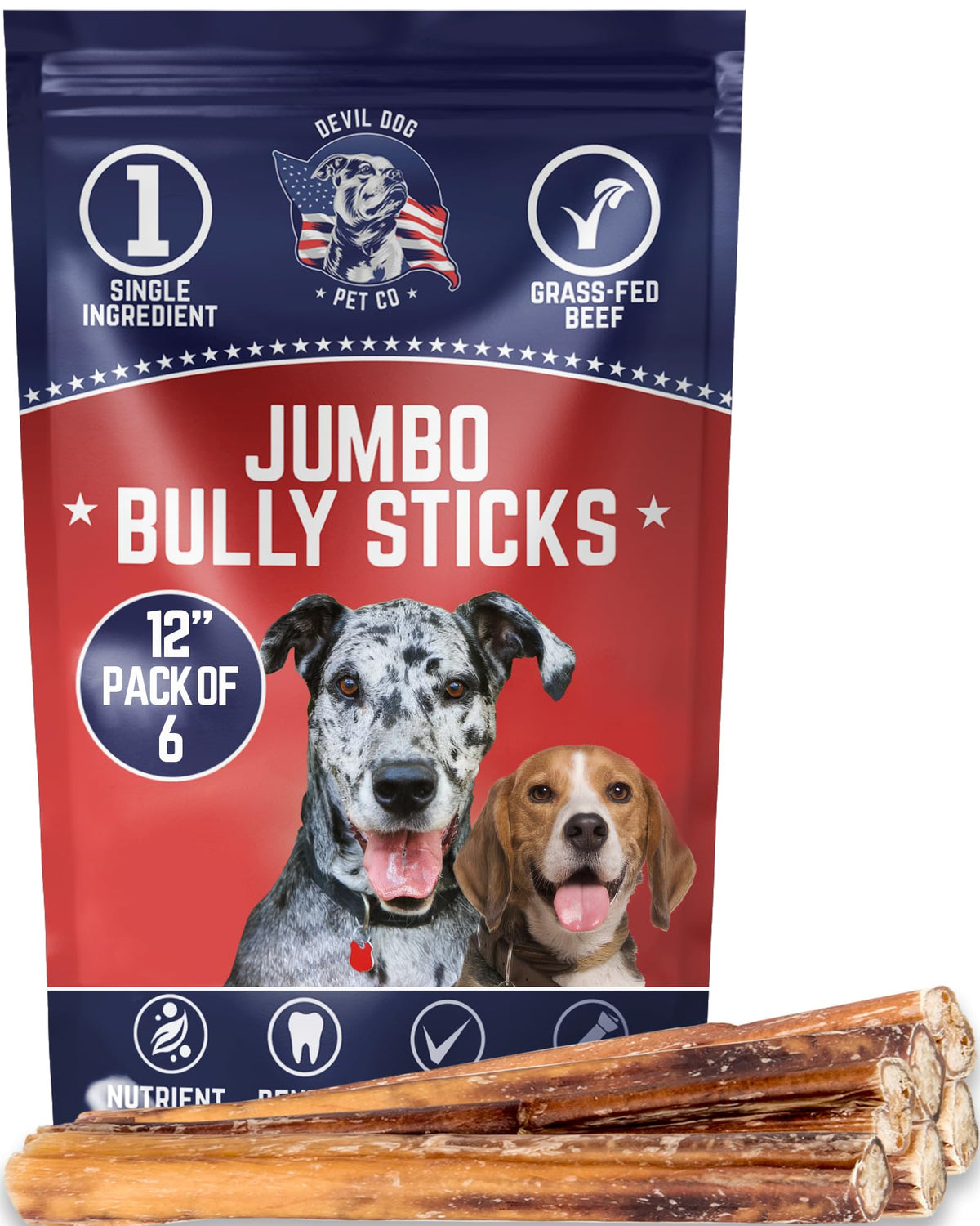 Devil Dog Pet Co - ensemble de bâtons boeuf pizzle 12 pouces, pratique et durable