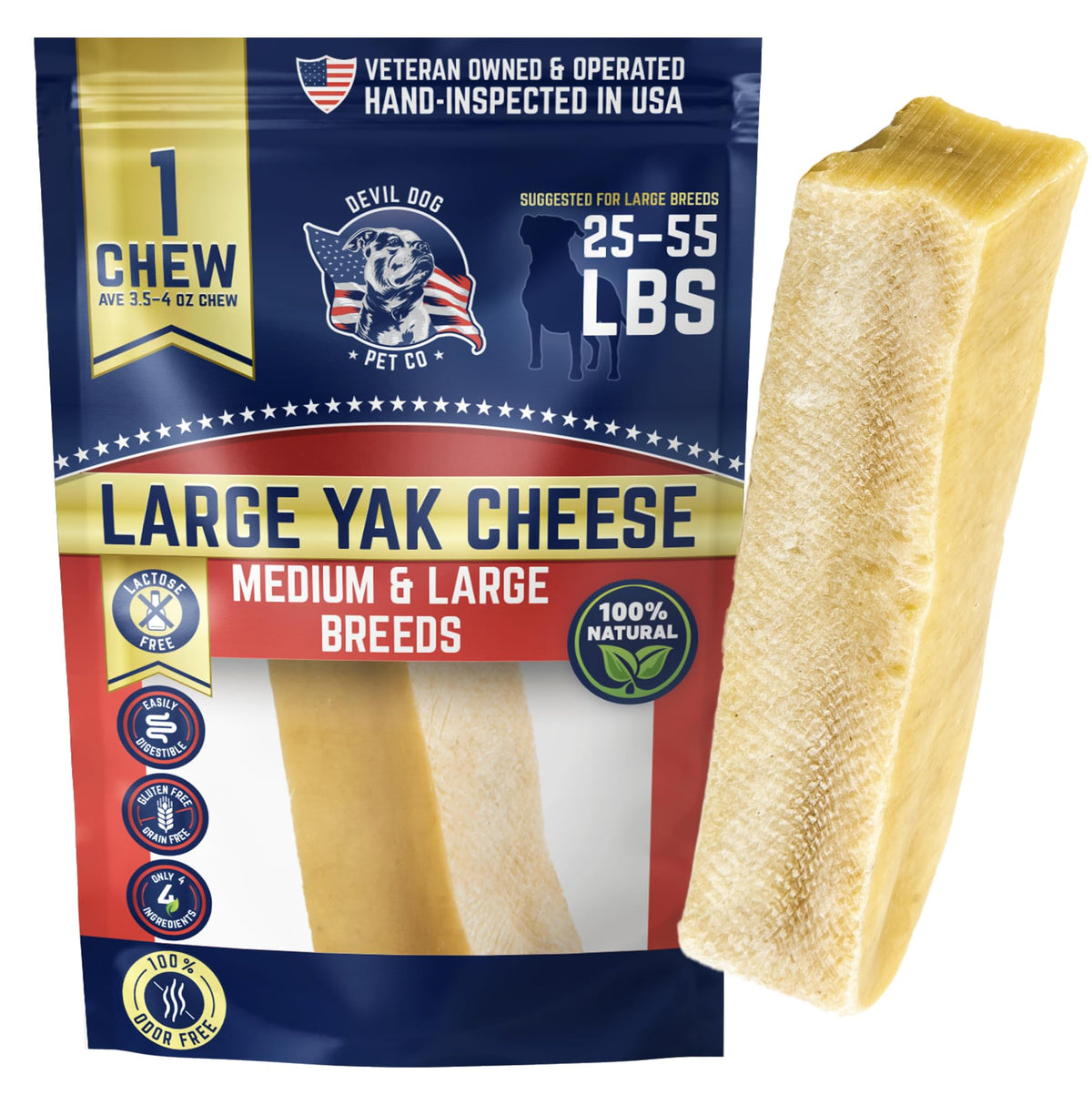 Devil Dog Pet Co – fromage yak gros, mastic durable pour chiens actifs