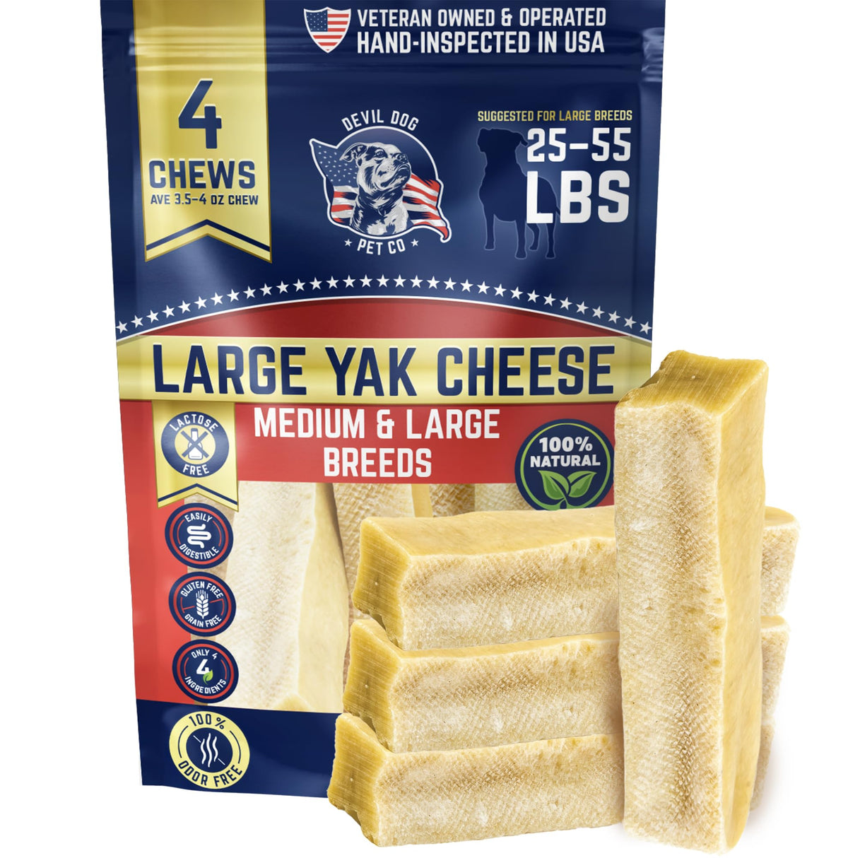Devil Dog Pet Co yak-chews gros pack pour mastication prolongée et stimulation.