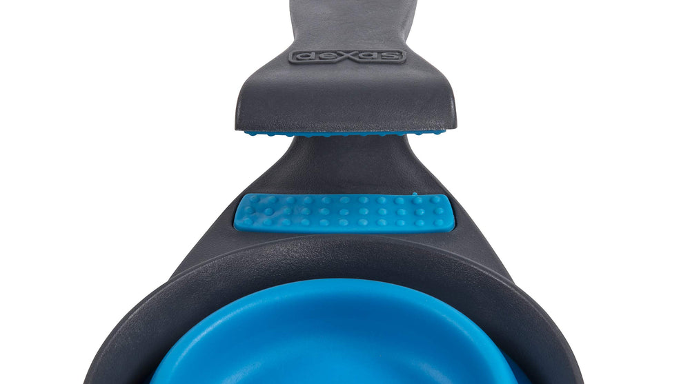 Dexas KlipScoop design bleu pro, idéal pour le camping et les déplacements.