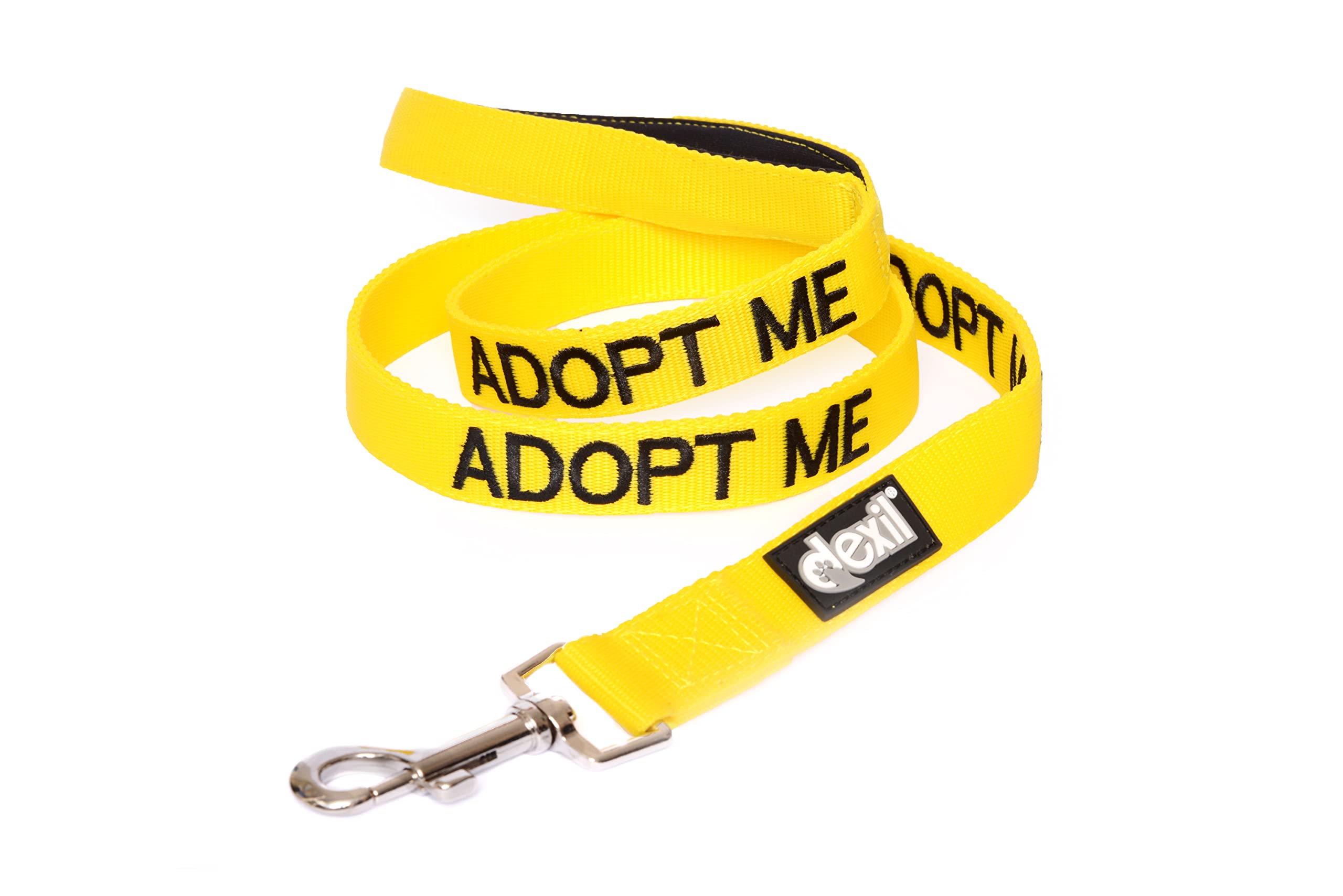 Laisse Dexil Adopte-MOI jaune avec poignée rembourrée pour le confort