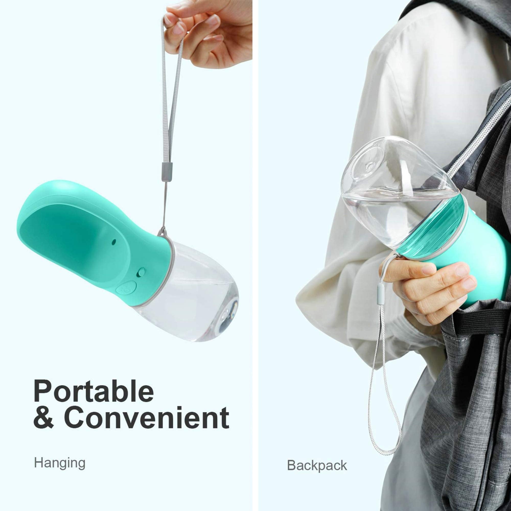 DEYACE bouteille chien 12oz bleu-vert, plastique alimentaire durable et facile à nettoyer.