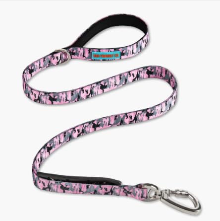 DF Co Classic laisse camouflage rose, idéal pour petits chiens et contrôle précis.