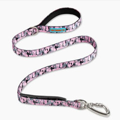 Laisse DF Co. Classic en rose camouflage, poignée néoprène pour un confort durable.