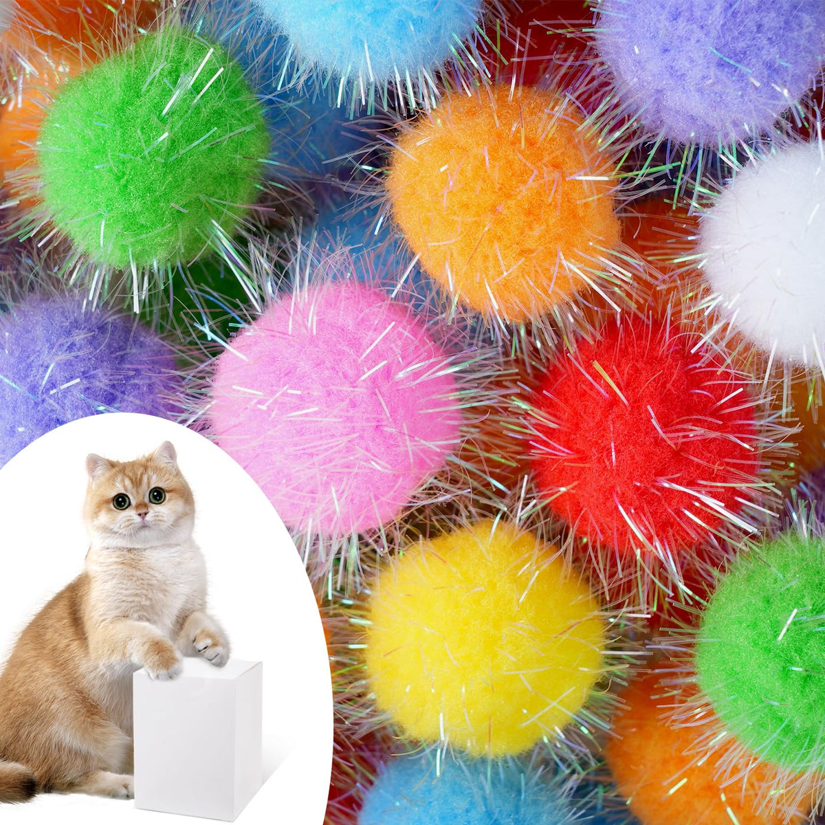 DF DUALFERV boules pom-pom chat éclatantes pour stimulation ludique.