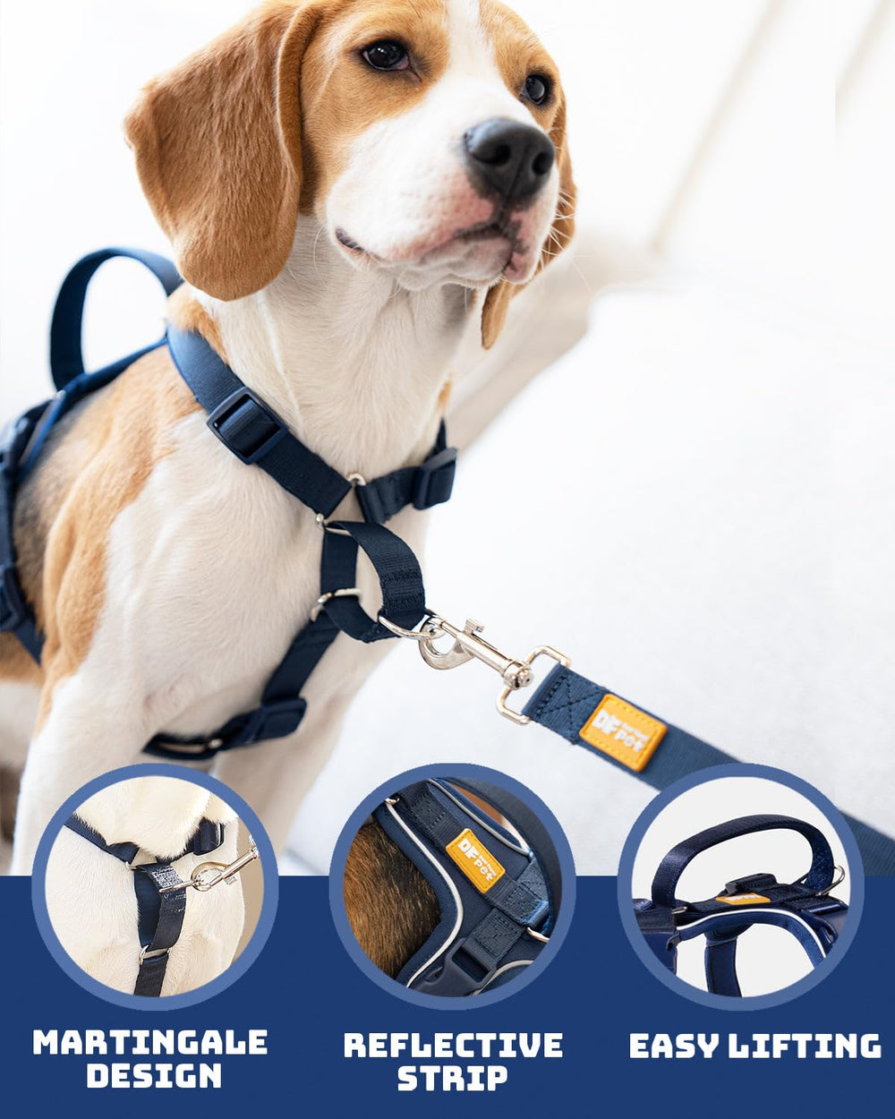 DF Freedom harnais avec double point d’attache pour guidage précis lors des promenades.