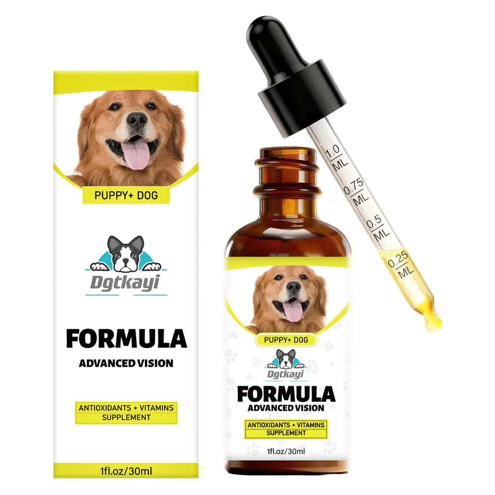 Bouteille Dgtkayi Gouttes Vision Avance pour chiens, soutien potentiel à la clarté oculaire.