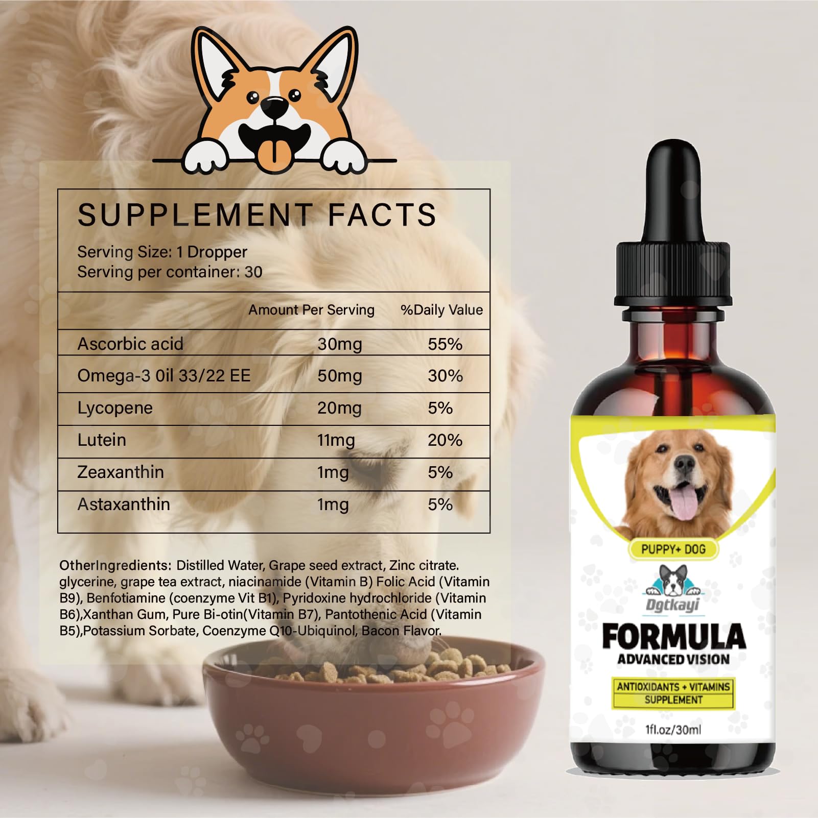 Formule nutritionnelle complète pour yeux canins.