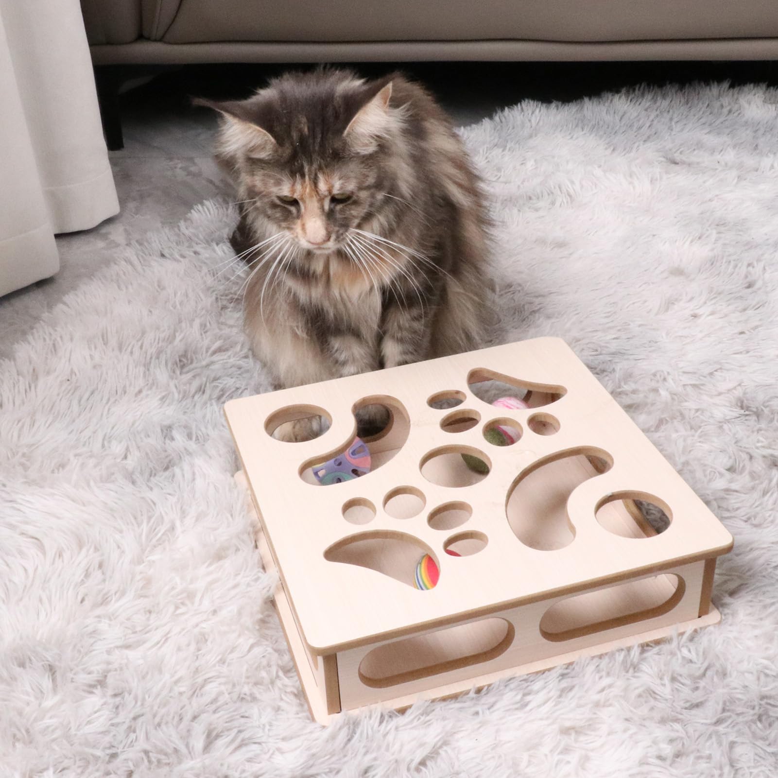 DI BI GRAMAS boite enigme chat texture bois, toucher naturel et esthétique.