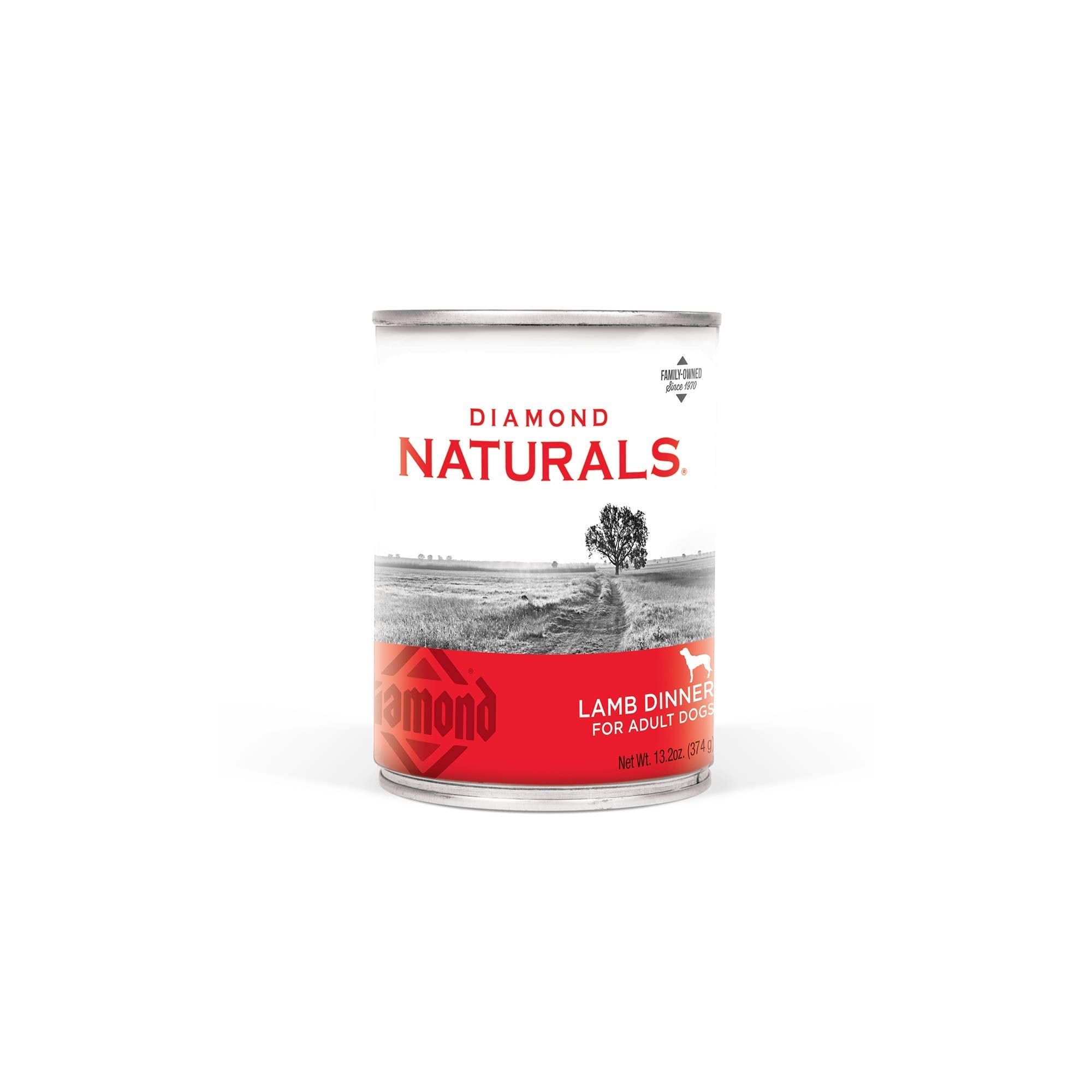 Diamond Naturals Dîner-agneau: boîte pour chien ouverte, énergie durable.