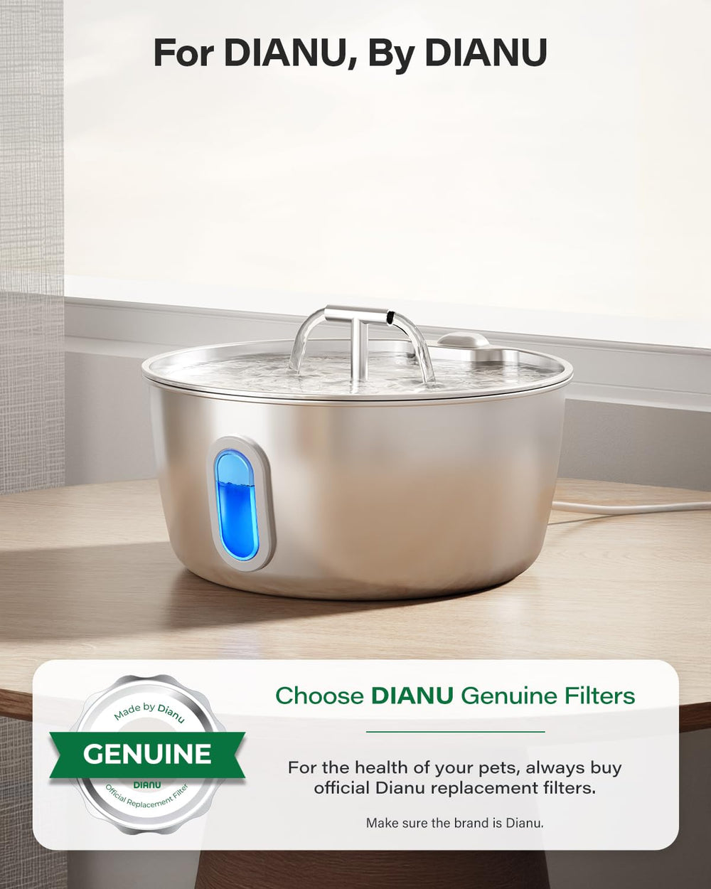 Filtre DIANU au charbon actif, améliore le goût de l'eau pour vos chats.