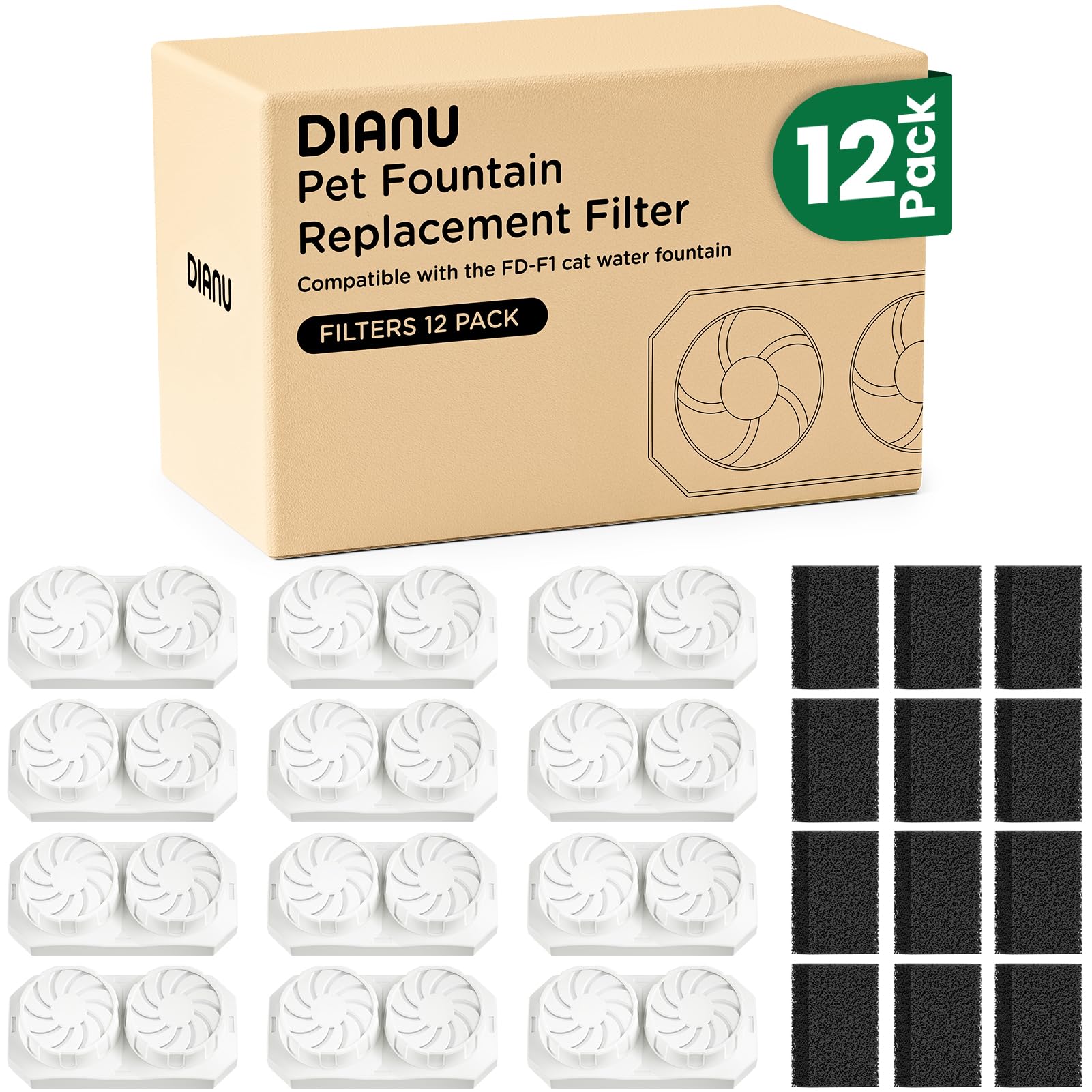 Filtre DIANU pour fontaine en acier inox, pack six pour lutter contre les odeurs.