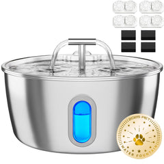 DIANU fontaine pour chats en acier inoxydable, grande capacité pour eau fraîche.