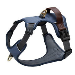 Didog harnais anti-tirage en PU bleu, vue de face, clip frontal efficace.