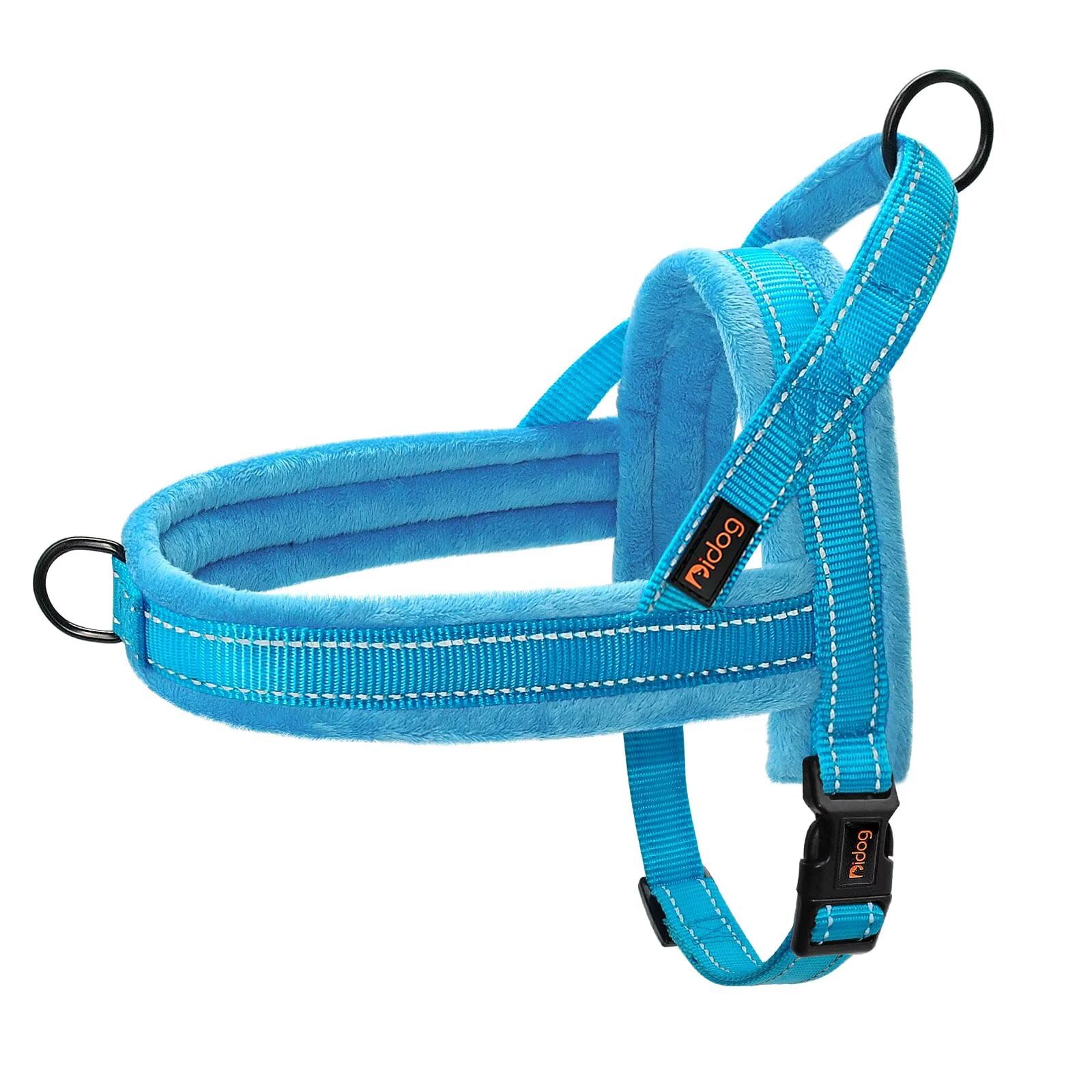 Didog harnais flanelle bleu — avant, confort et contrôle sans tirage.