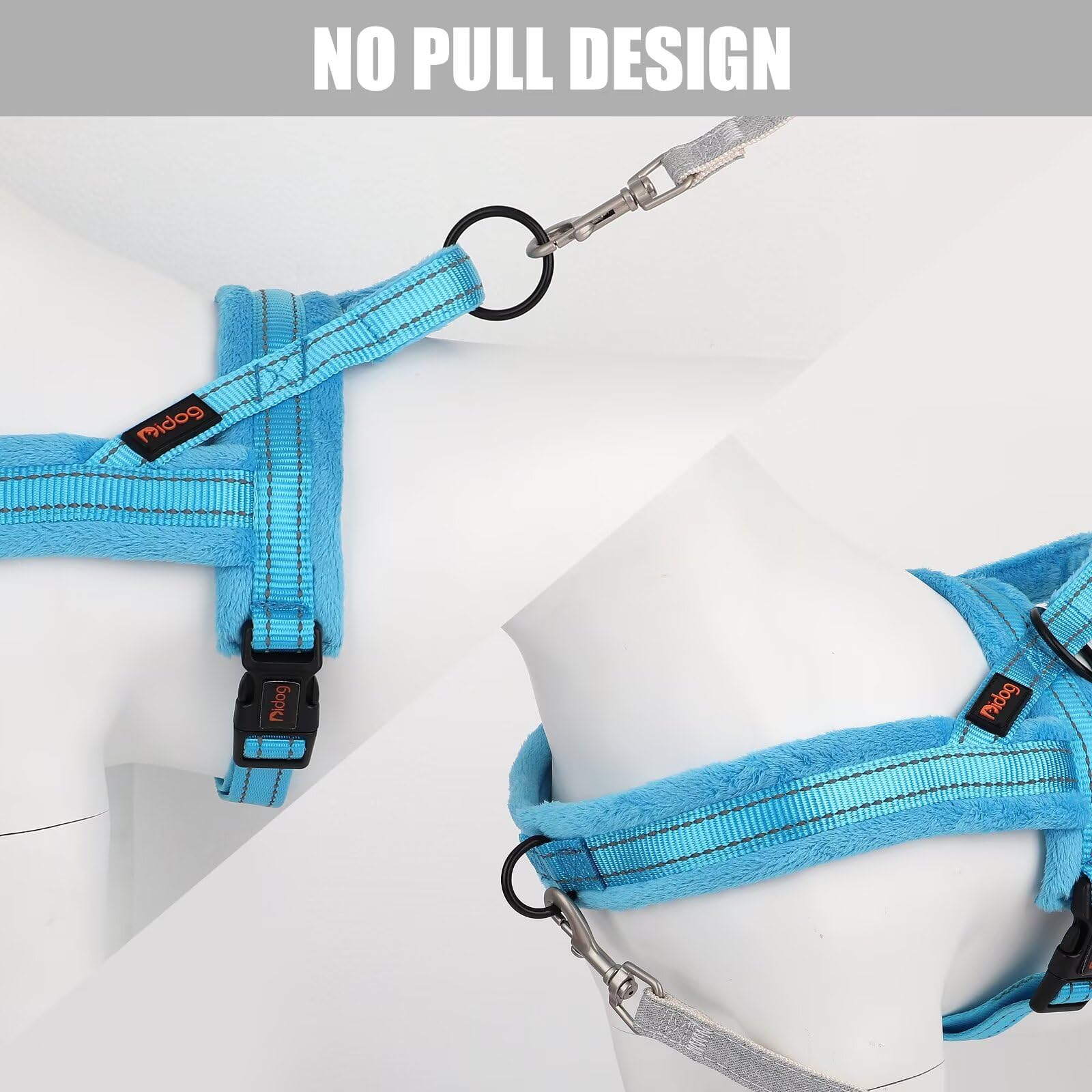 Didog harnais flanelle bleu — mise en place rapide et simple.