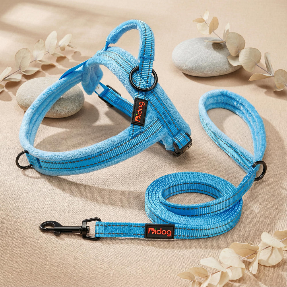 Didog harnais flanelle bleu — parfait pour les sorties nocturnes et visibles.