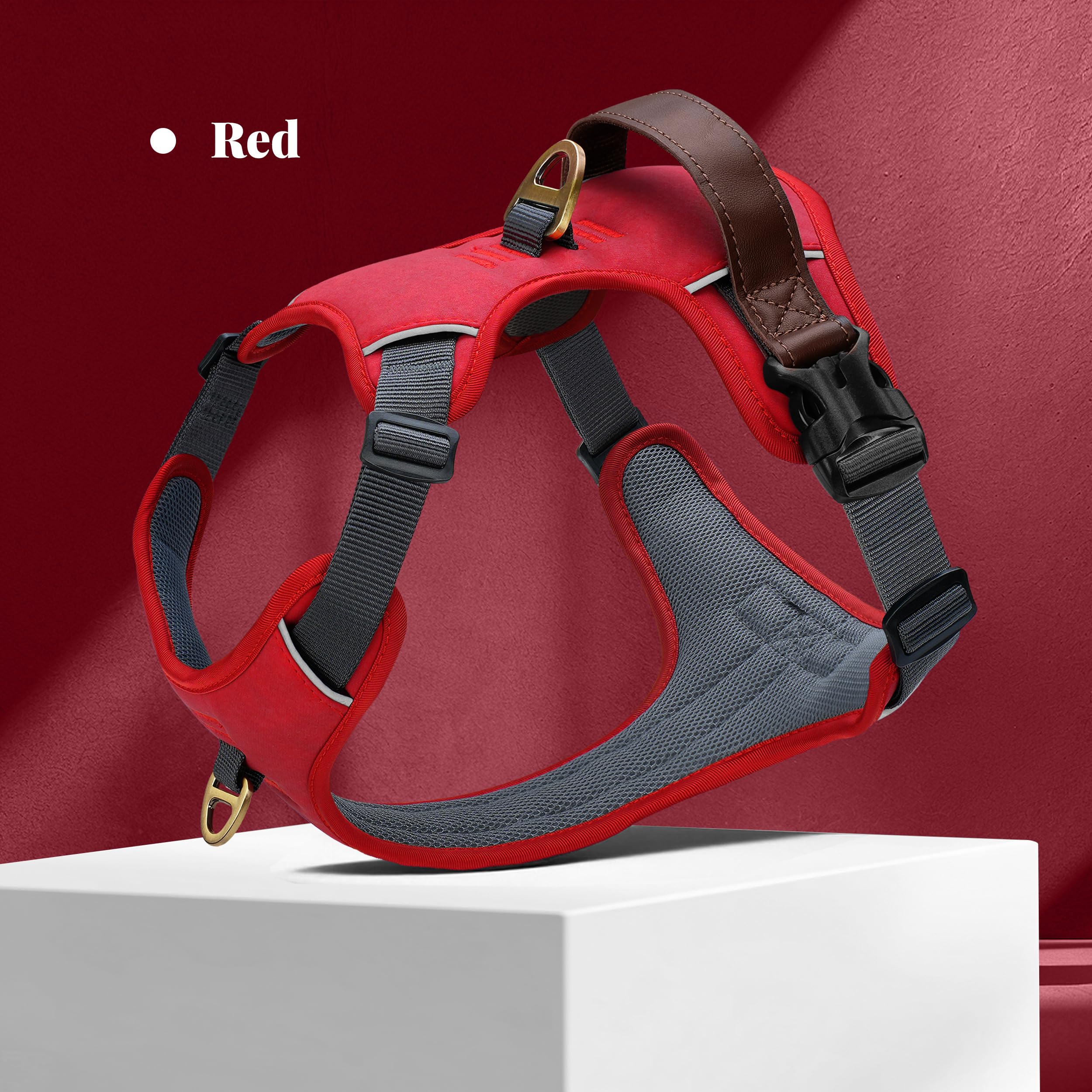 Harnais Didog taille moyenne rouge, idéal pour promenades quotidiennes.