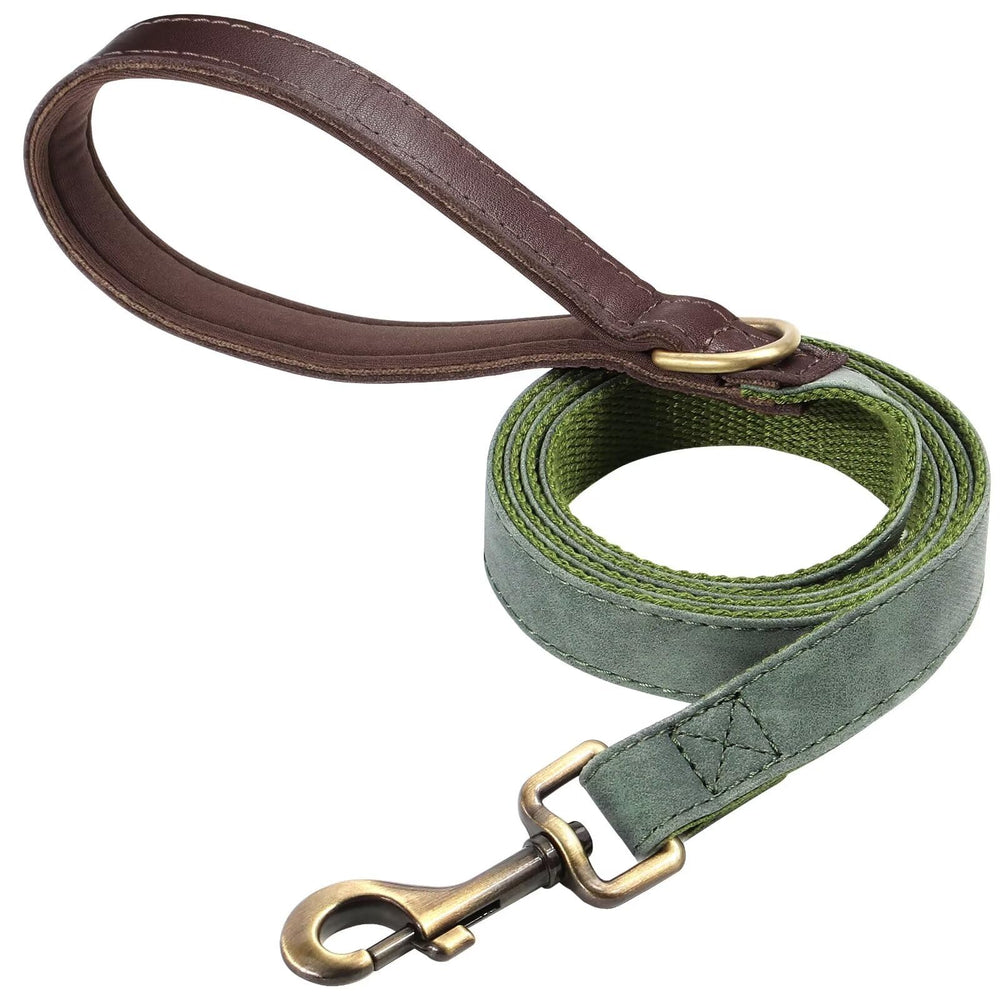 Laisse Didog en PU cuir vert avec poignee rembourrée pour confort et contrôle.