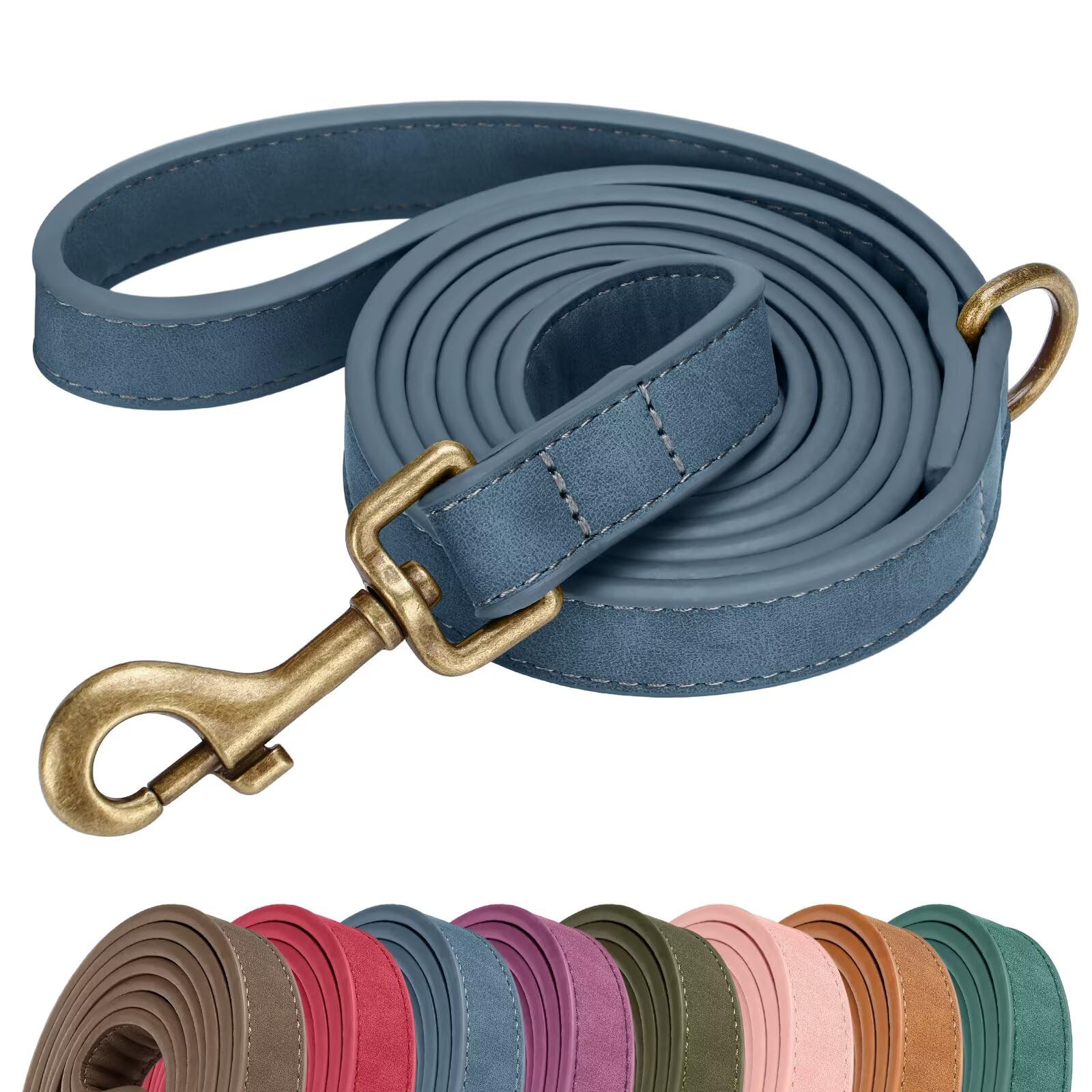 Laisse Didog PU bleu, modèle moyen, design élégant et facile à nettoyer.