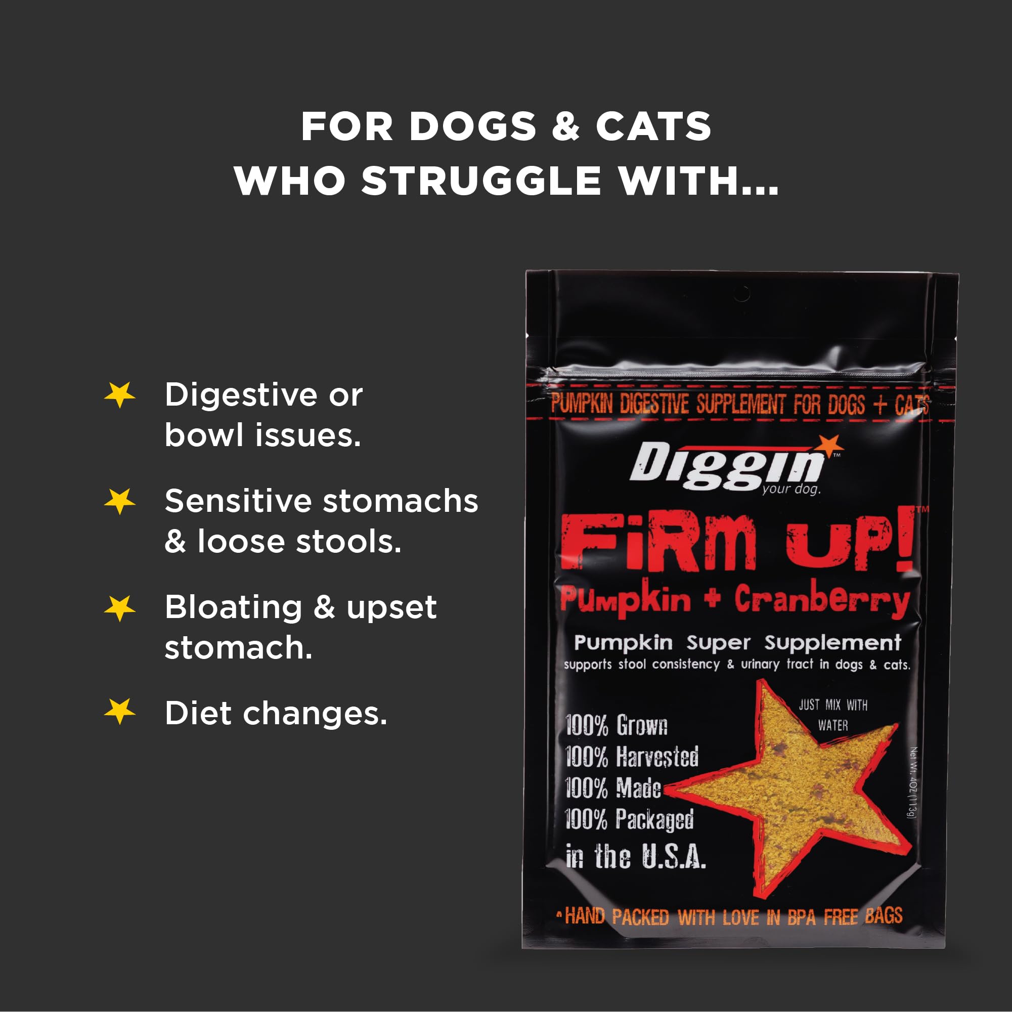 Diggin' Your Dog Firm Up Citrouille Cranberry, sachet refermable: pratique en déplacement.