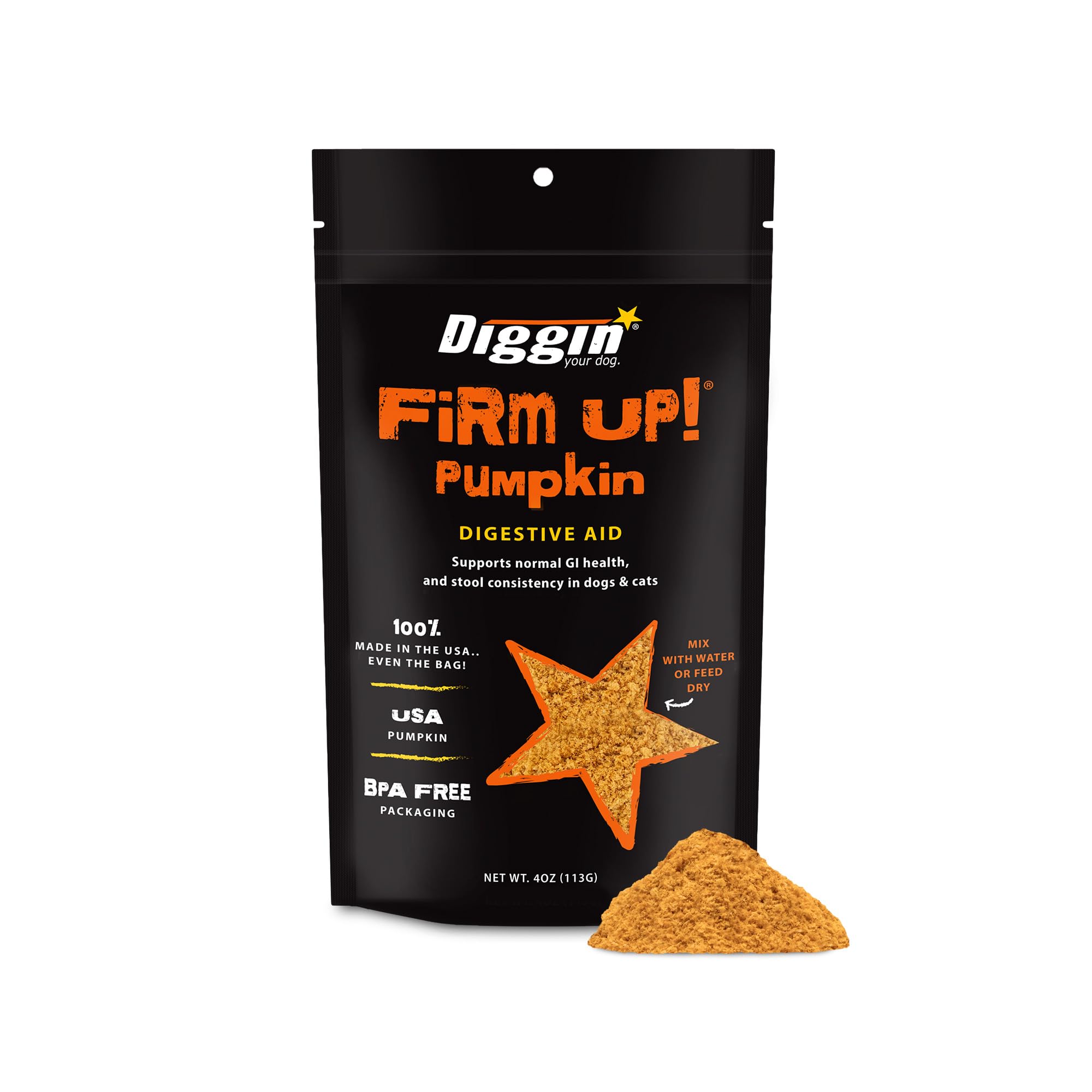Diggin' Your Dog Firm Up Poudre de citrouille pour digestion équilibrée.