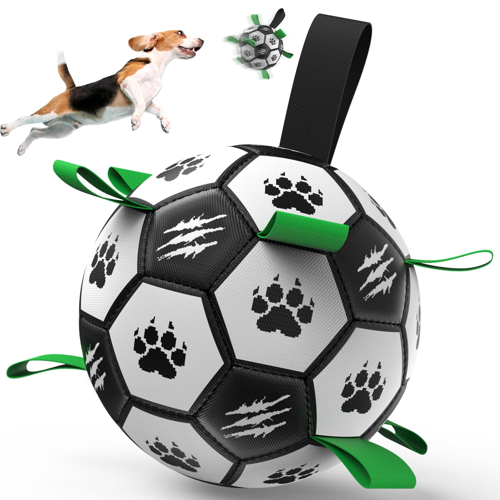 Diman ballon-foot pour chien avec sangles, vue rapprochée des sangles facilitant la prise