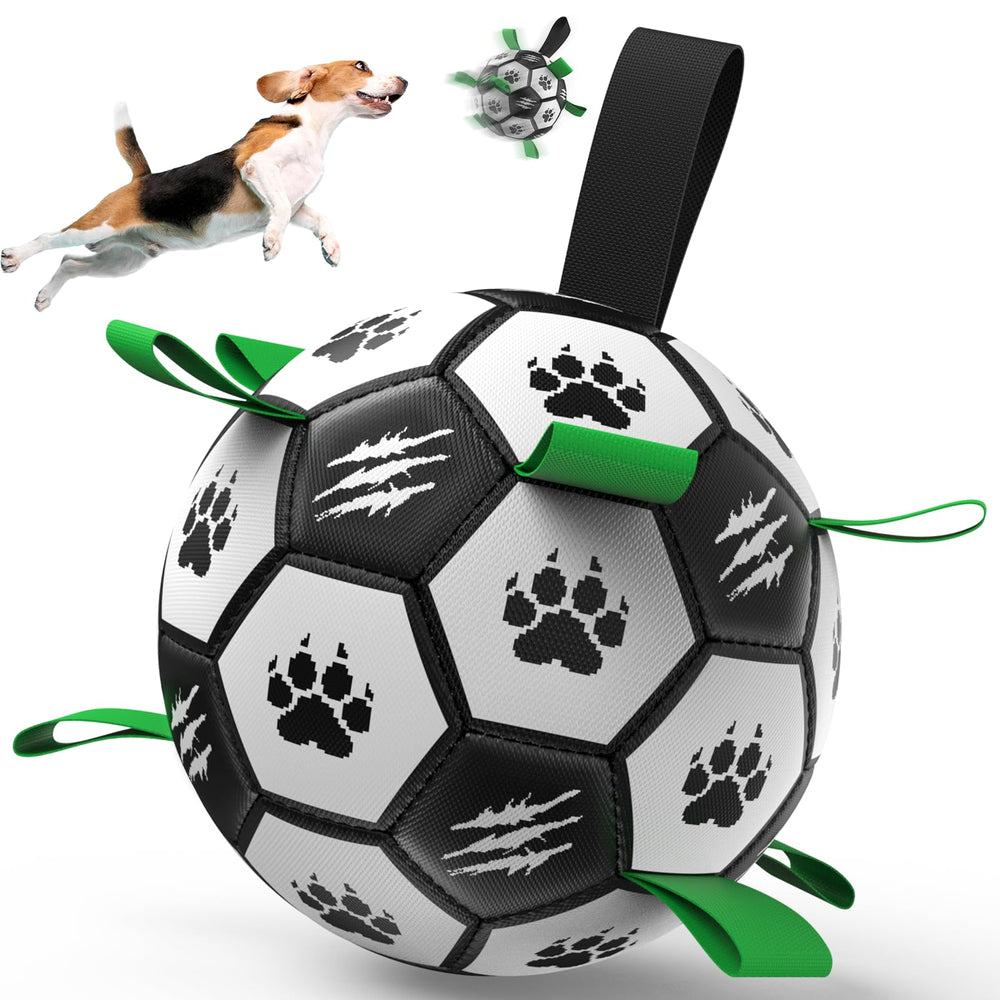 Diman ballon-foot pour chien avec sangles, vue rapprochée des sangles facilitant la prise