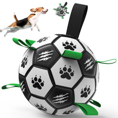 Diman ballon-foot pour chien avec sangles, vue rapprochée des sangles facilitant la prise