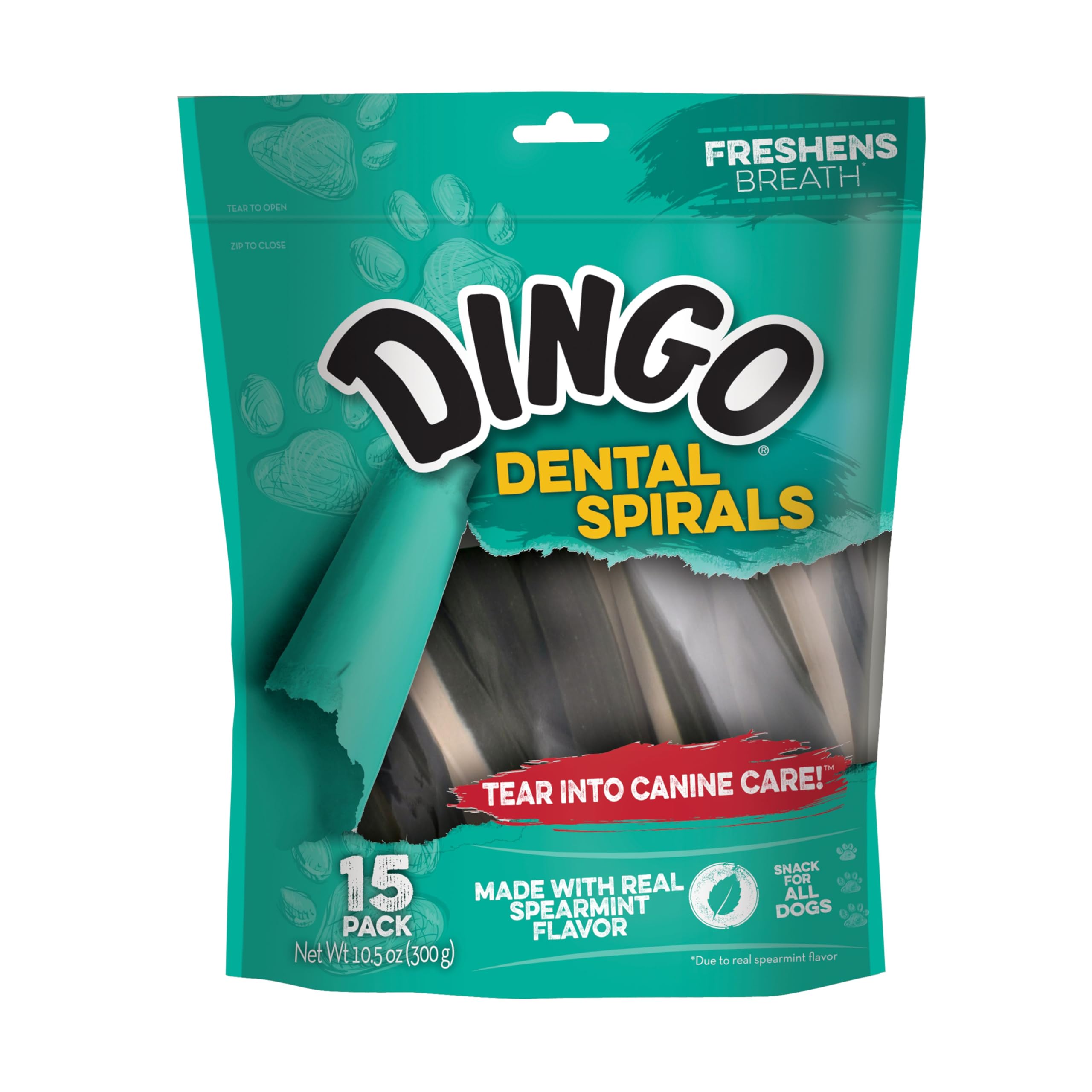 Spirales dentaires Dingo emballage : friandise pratique et facile à conserver.