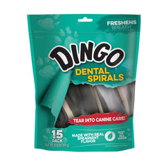 Spirales dentaires Dingo emballage : friandise pratique et facile à conserver.