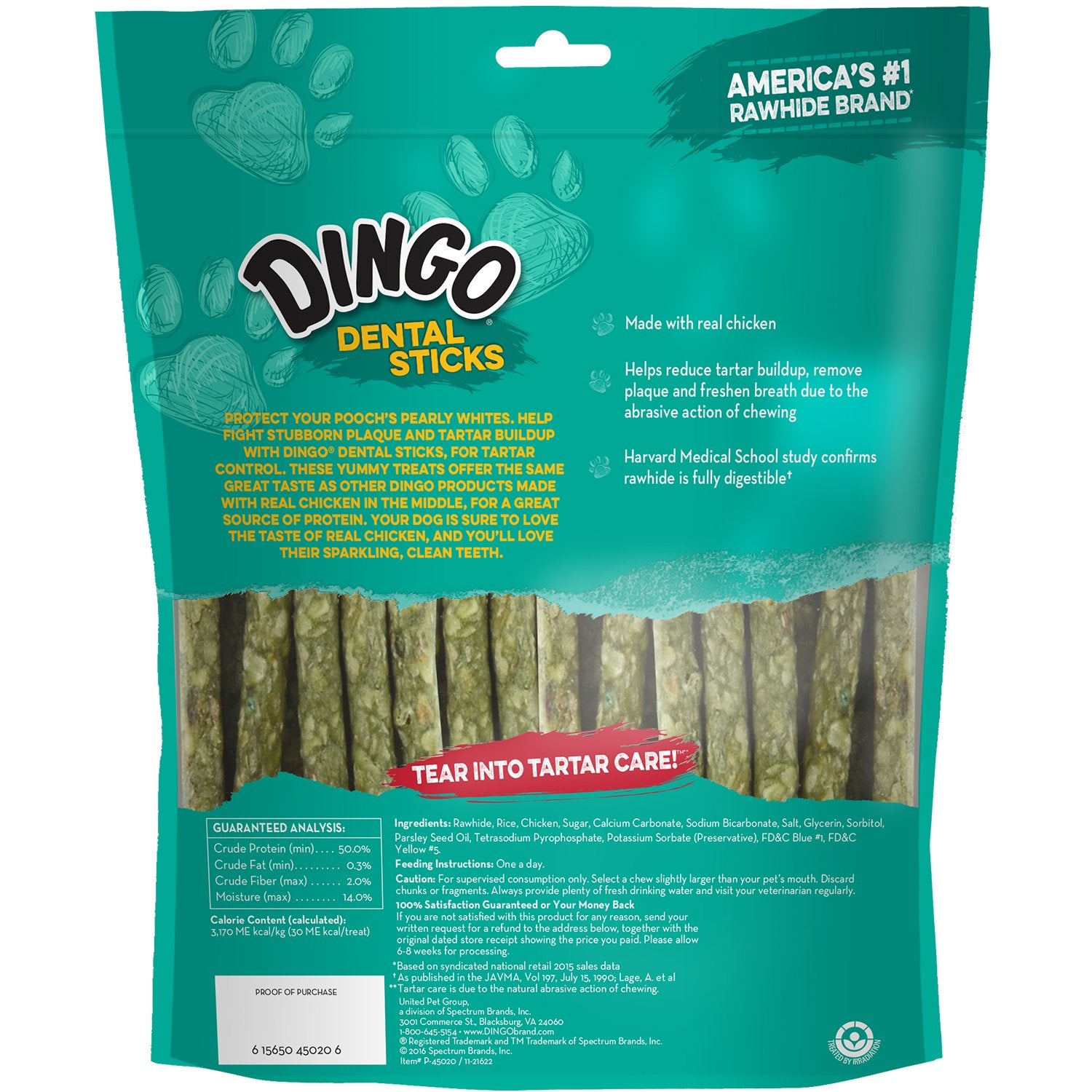 Sticks Dingo Dental avec poulet réel au centre, goût savoureux.