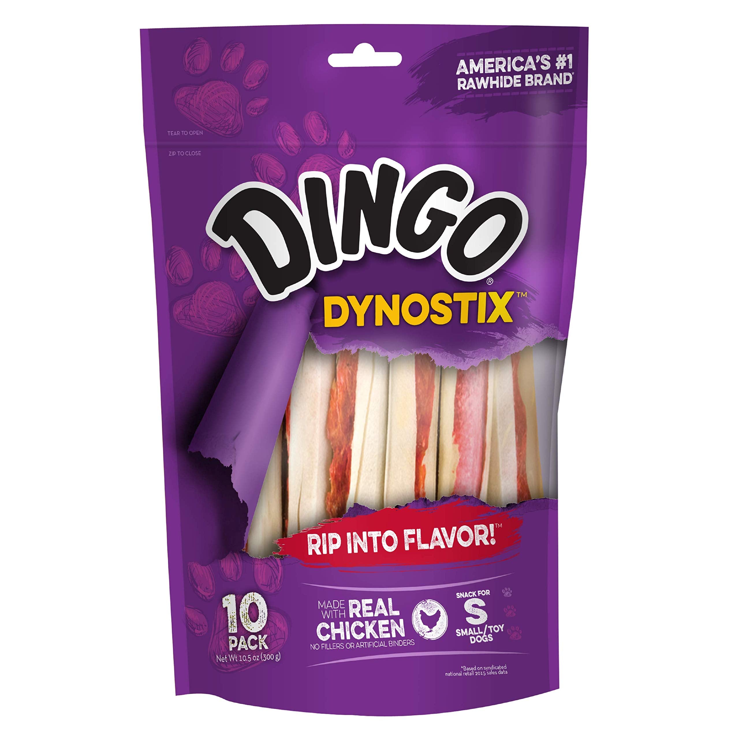 Dingo Dynostix bâton masticable au poulet, goût attirant les petits chiens.