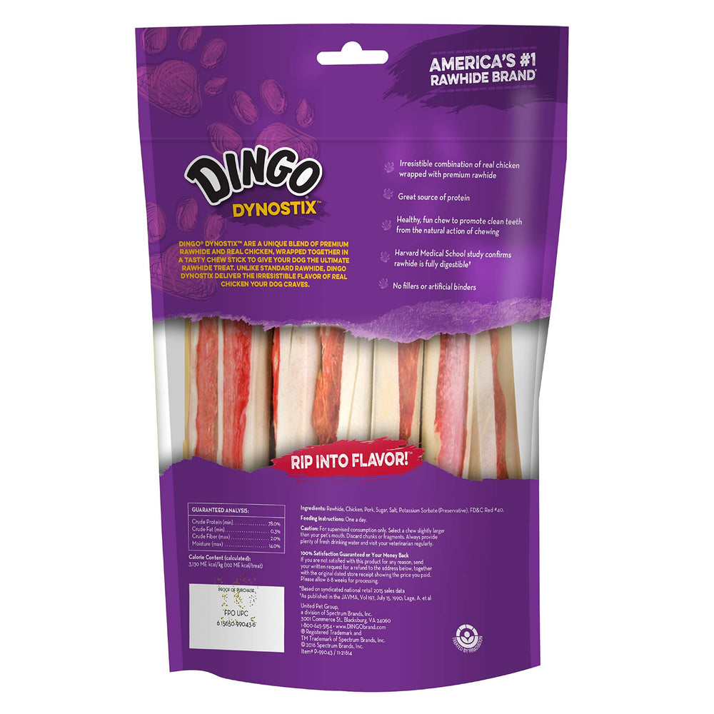 Dingo Dynostix poulet réel enveloppe cuir brut, saveur naturelle.
