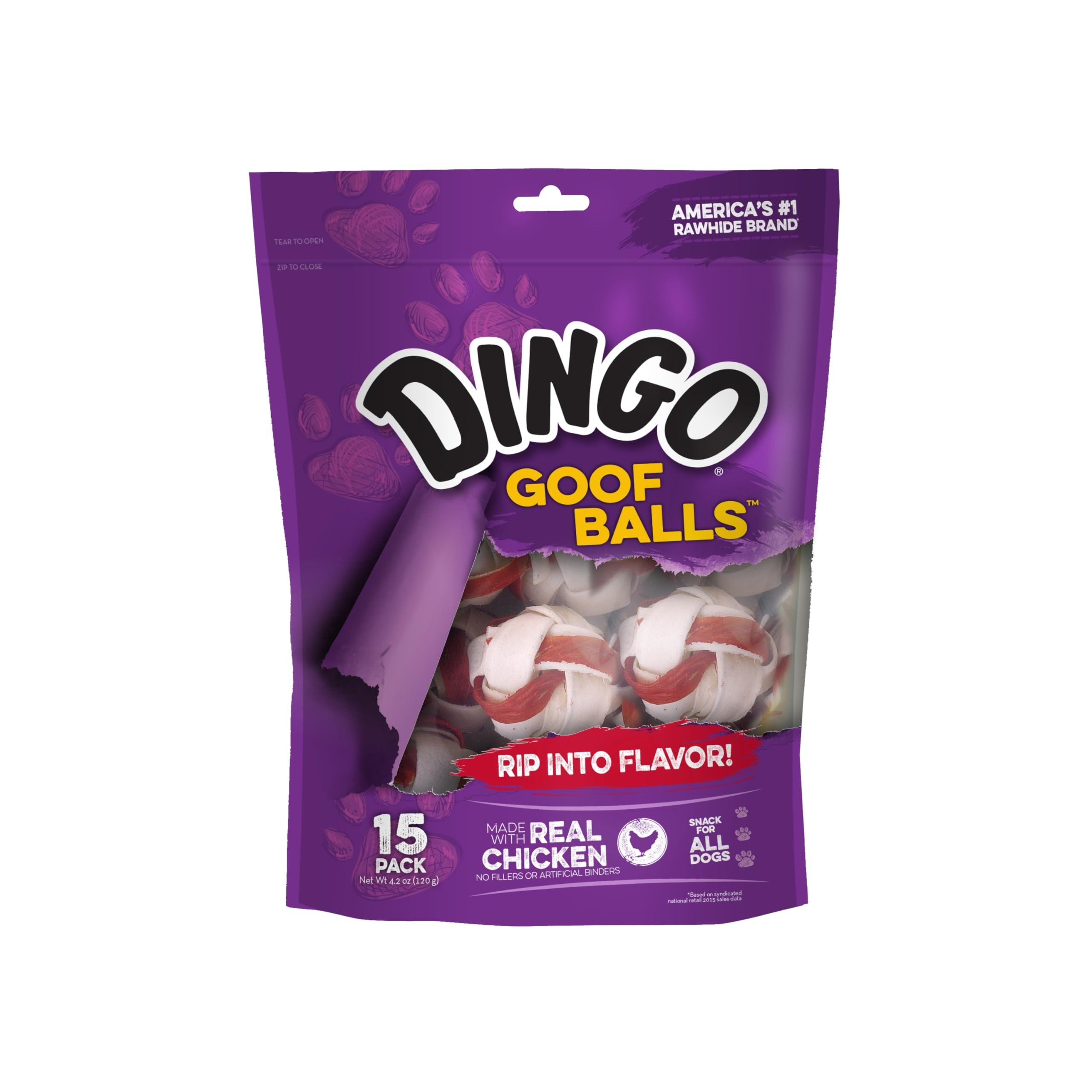 Dingo Goof Balls emballage refermable, friandise pratique et fraîche.