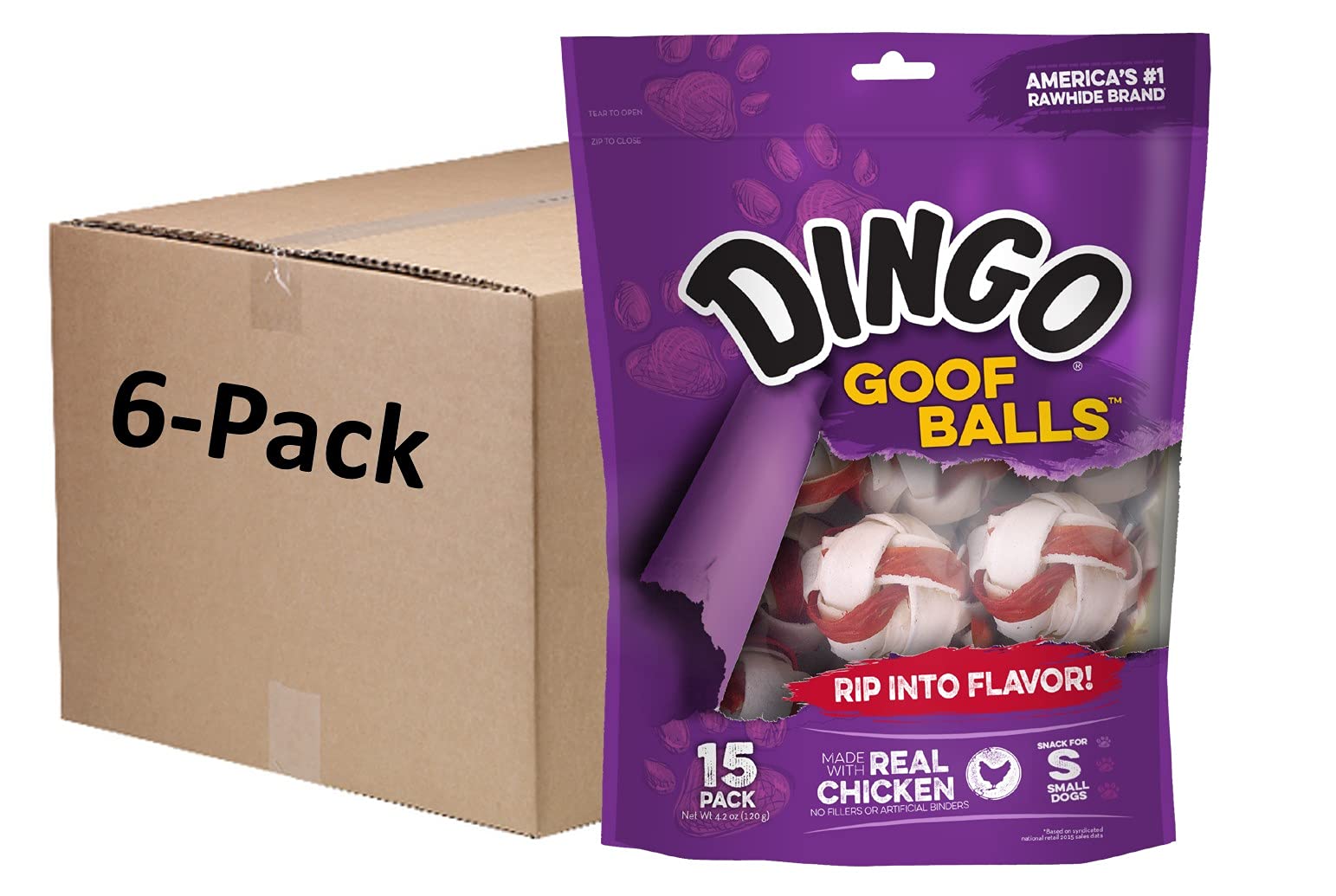 Friandise Dingo Goof Balls poulet dans emballage refermable.